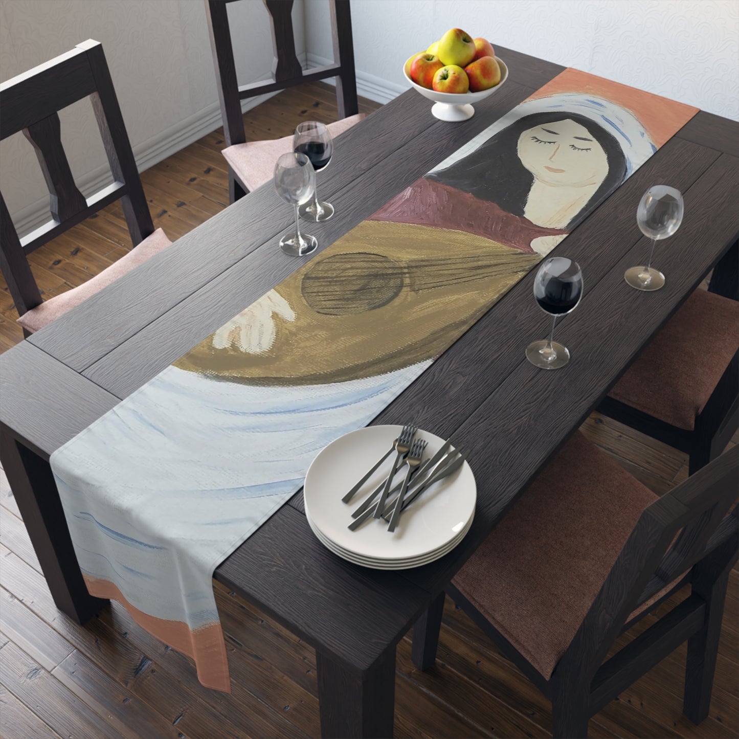 Artistic Cotton Table Runner - Elegant Musician Design for Dining Decor