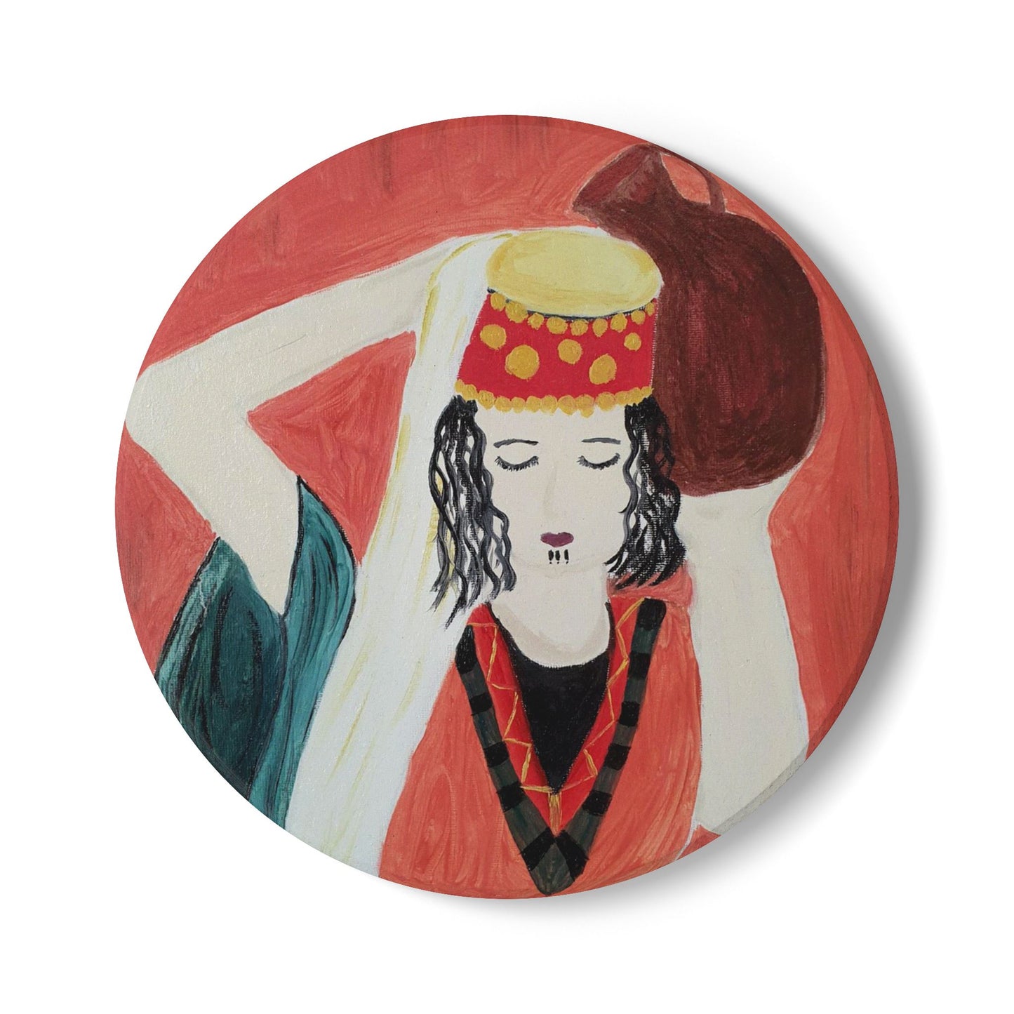 Hand-Painted Ceramic Coaster - Artistic Cultural Design for Home Decor
