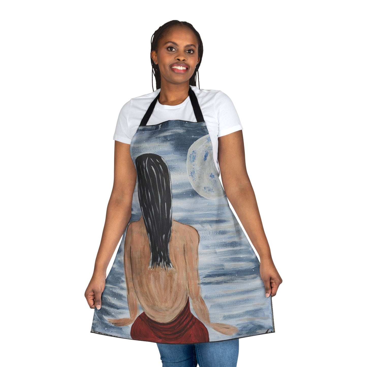 Artistic Cooking Apron with 5-Color Straps - Moonlit Serenity Design