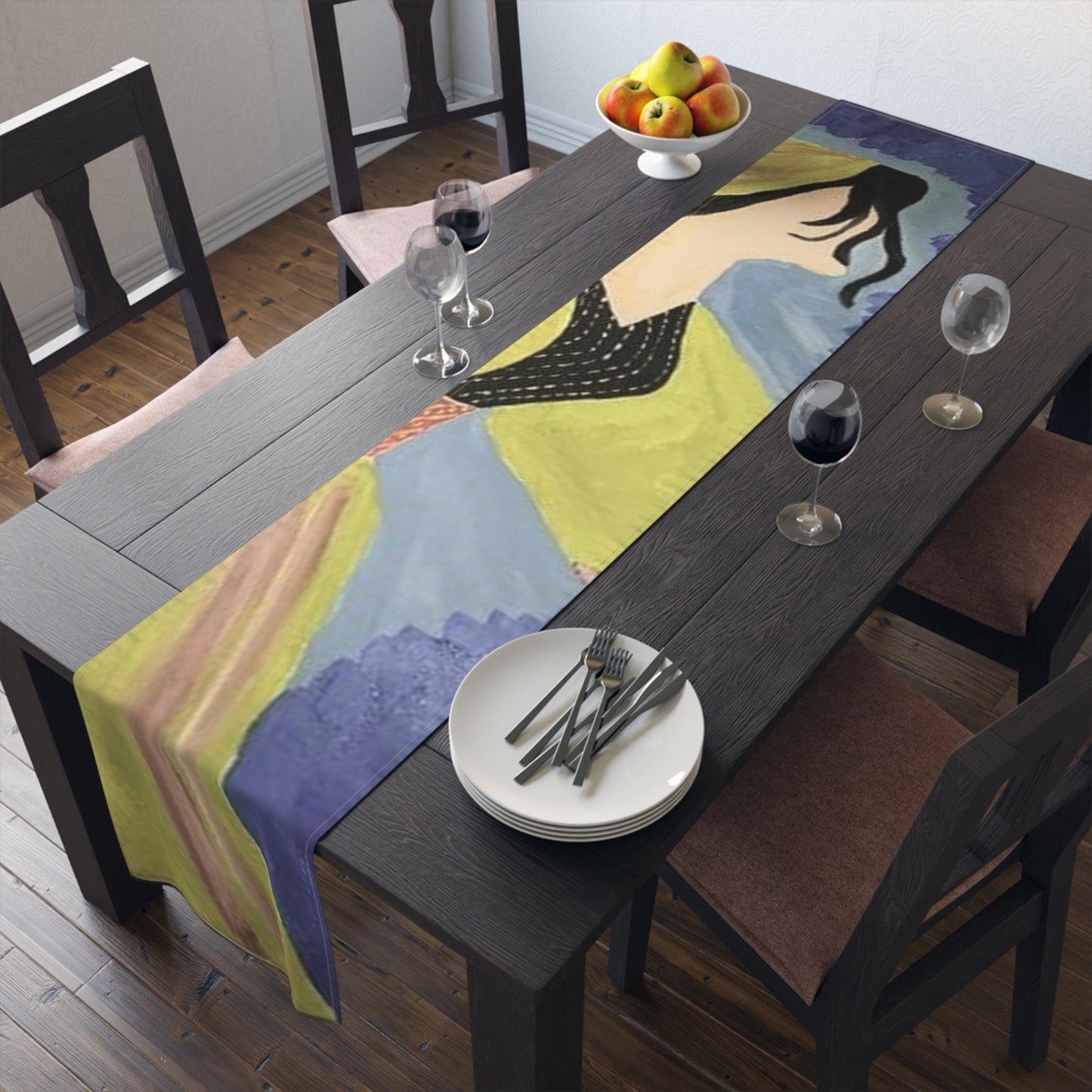 Artistic Cotton Table Runner - Colorful Abstract Design for Dining Decor