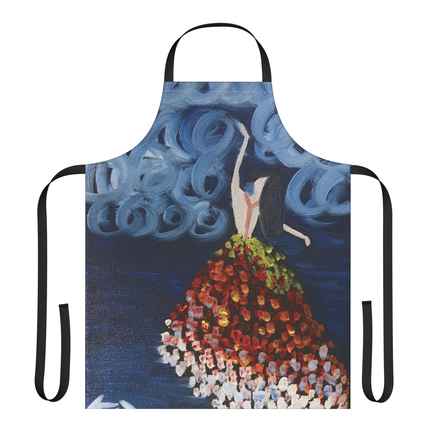 Artistic Floral Apron with 5-Color Straps - Perfect for Creative Chefs