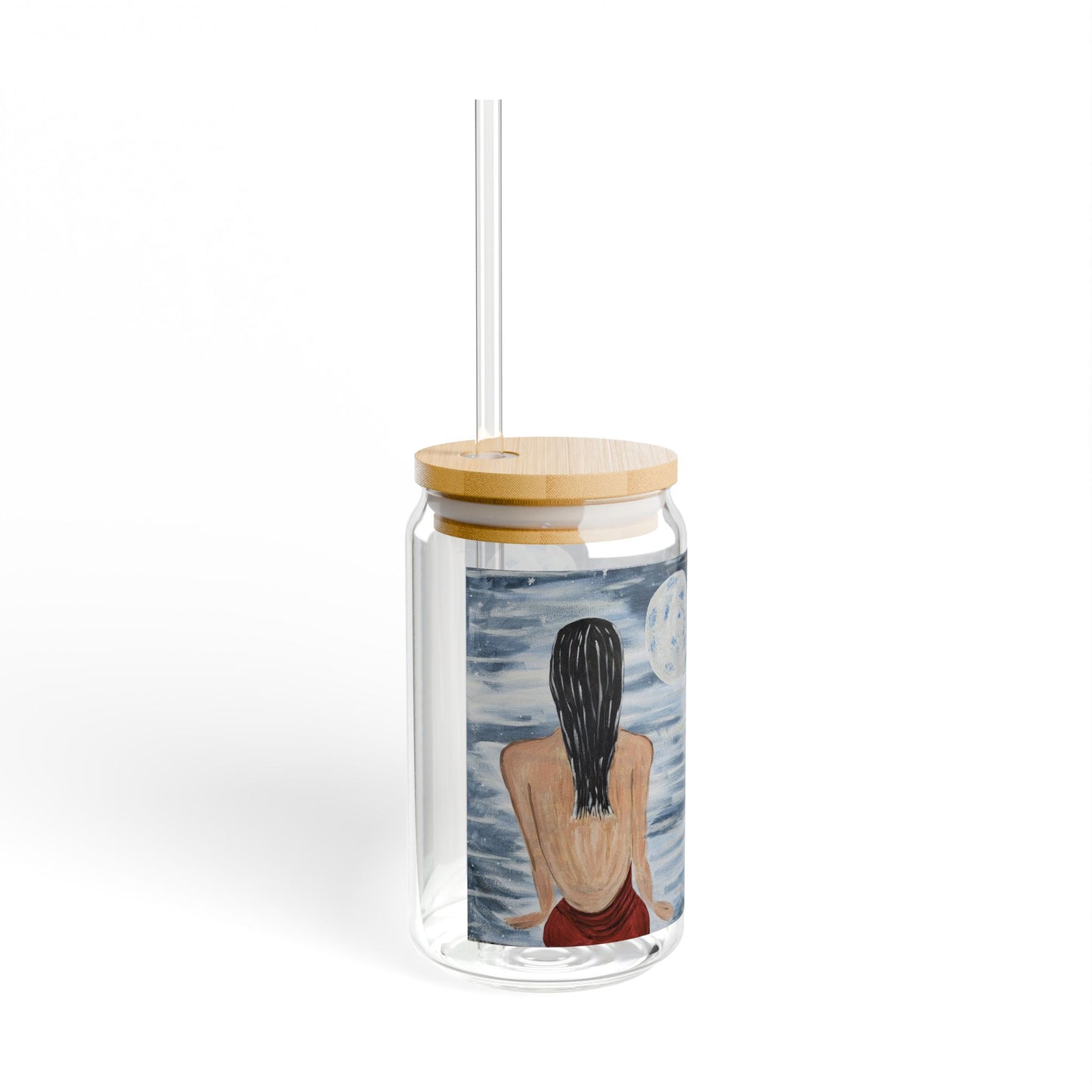 Serene Moonlit Sipper Glass - 16oz with Bamboo Lid - Perfect for Relaxation & Gifts