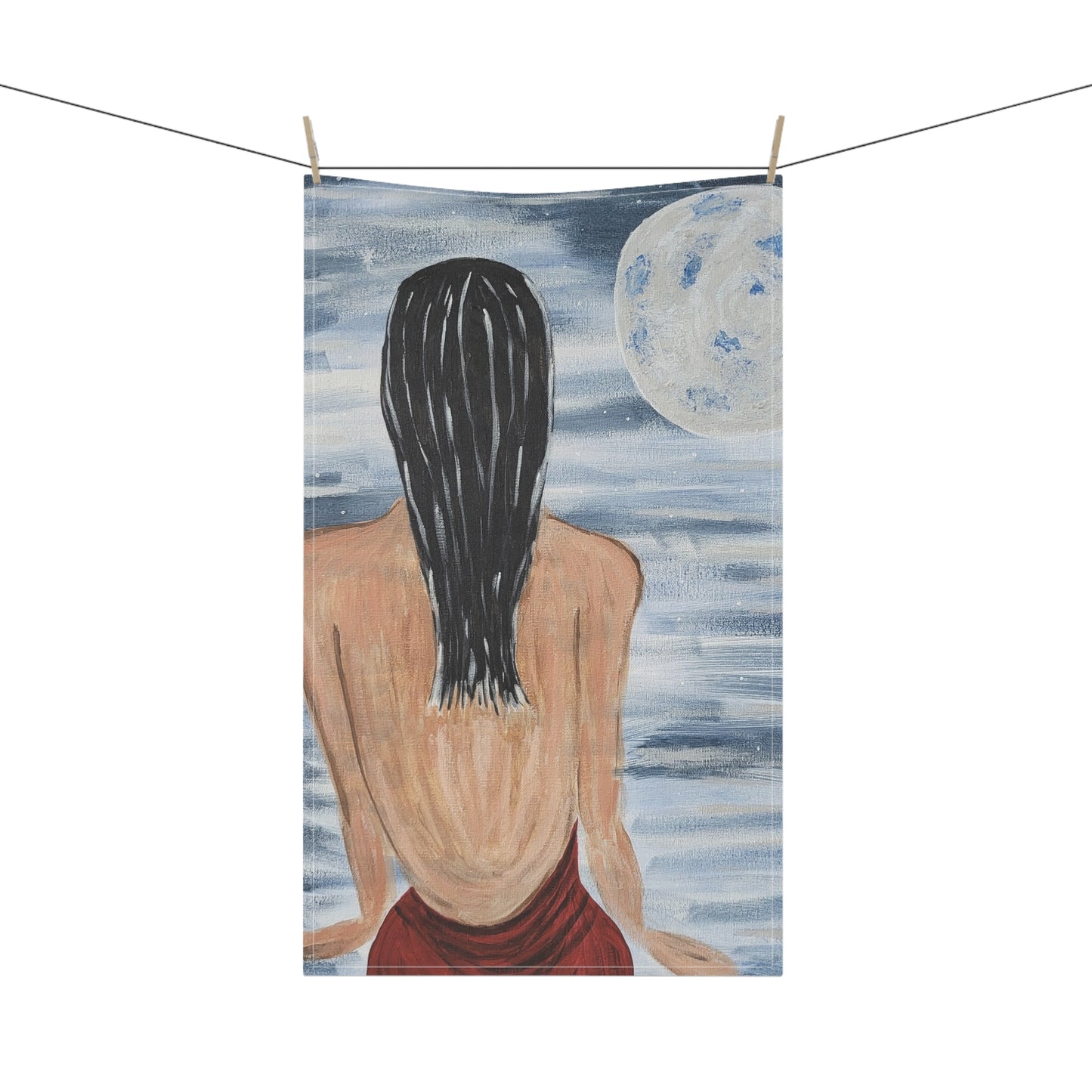 Tranquil Moonlit Watercolor Tea Towels - Artistic Cotton & Poly Kitchen Decor