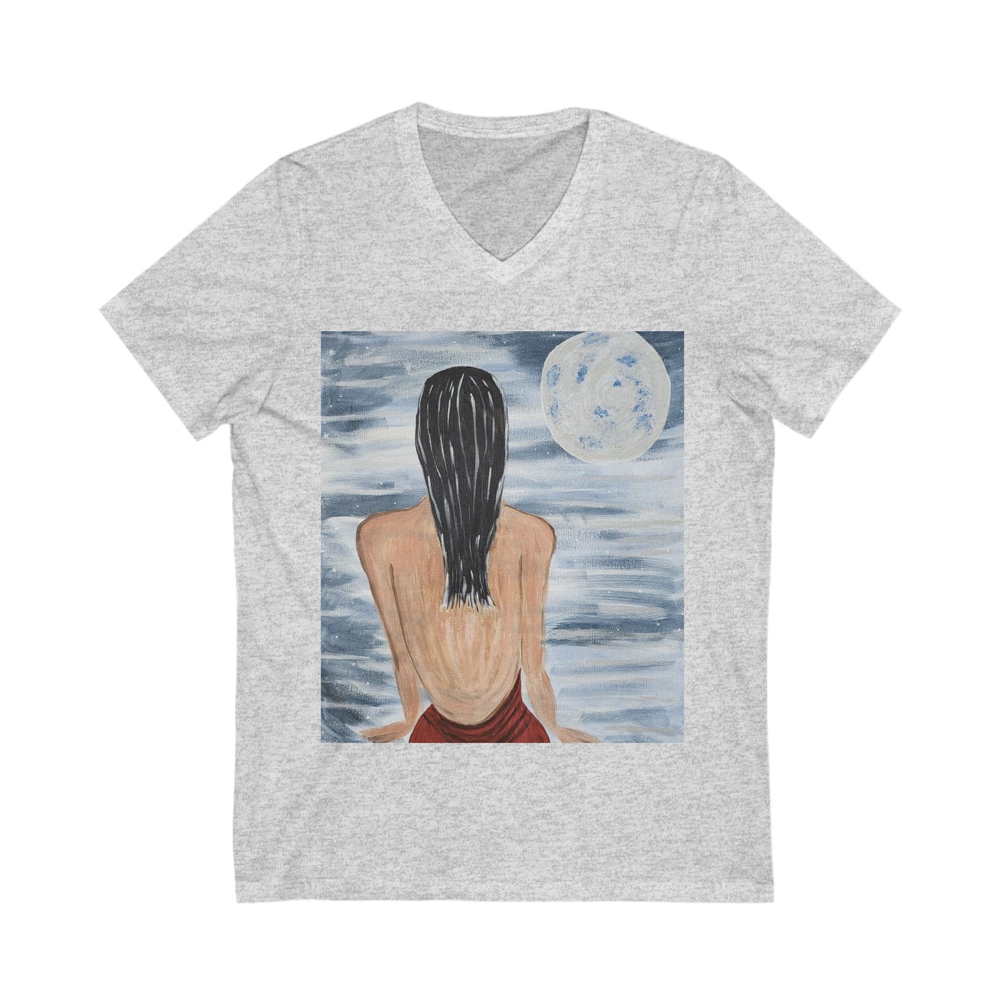 Moonlit Serenity Unisex V-Neck Tee - Relaxing Artistic Design