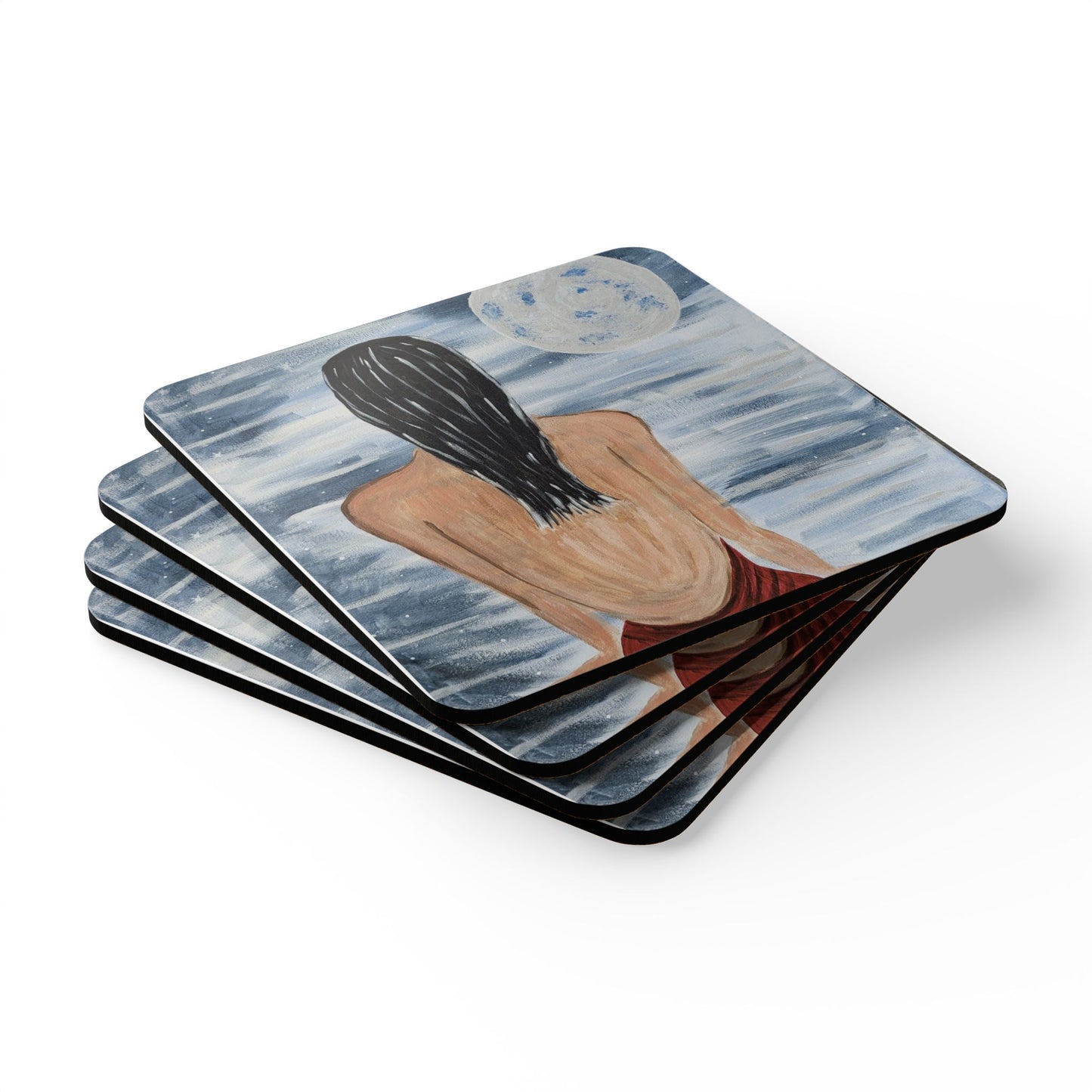 Moonlit Backrest Cork Coaster Set - Artistic Drink Coasters for Home Decor
