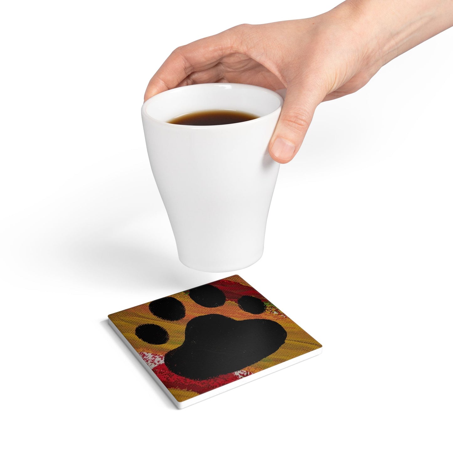Paw Print Ceramic Coaster - Colorful Dog & Cat Lover Gift