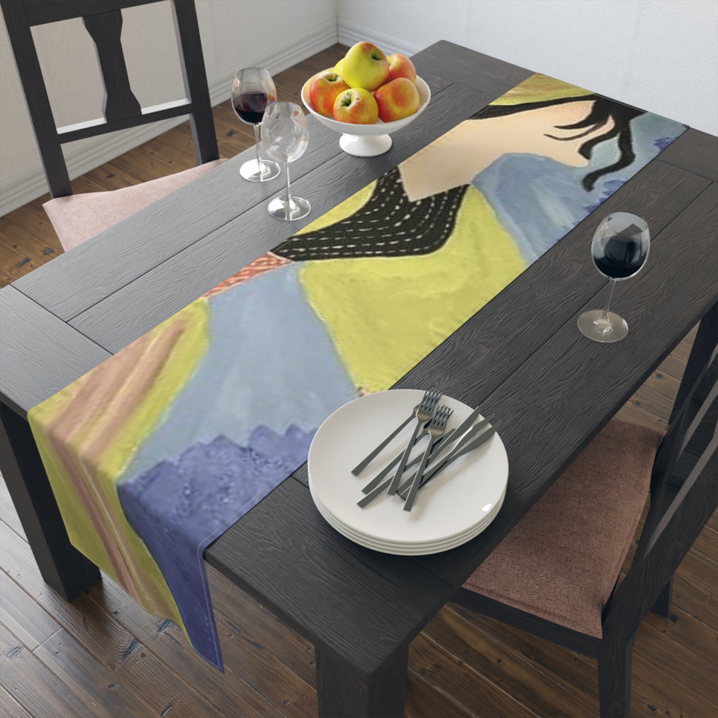 Artistic Cotton Table Runner - Colorful Abstract Design for Dining Decor