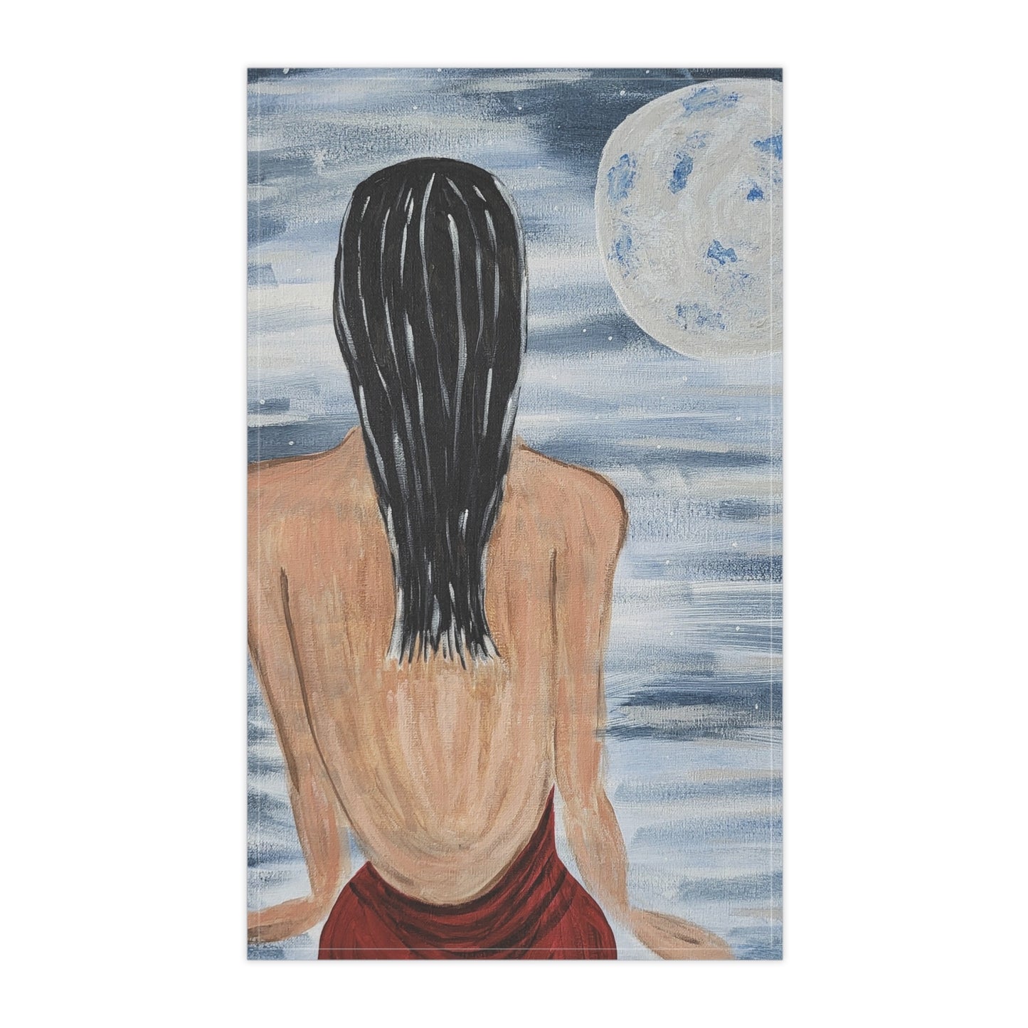 Tranquil Moonlit Watercolor Tea Towels - Artistic Cotton & Poly Kitchen Decor