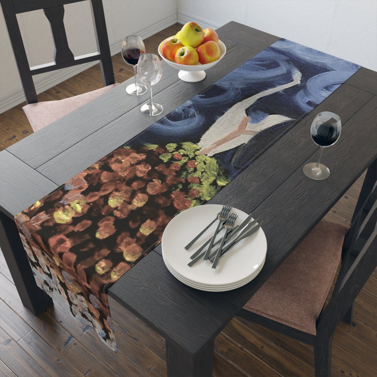 Artistic Cotton Table Runner – Vibrant Floral Design for Home Decor