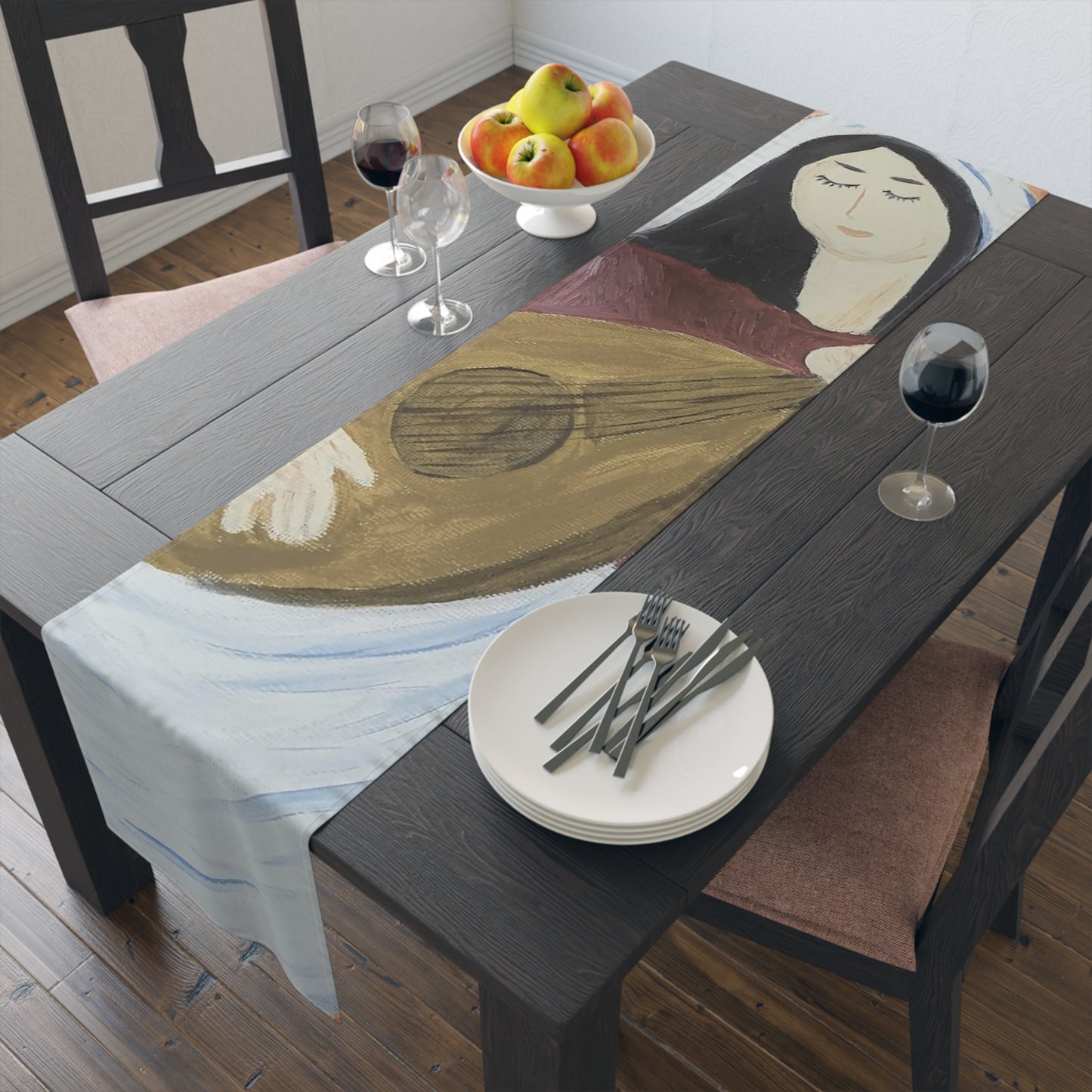 Artistic Cotton Table Runner - Elegant Musician Design for Dining Decor