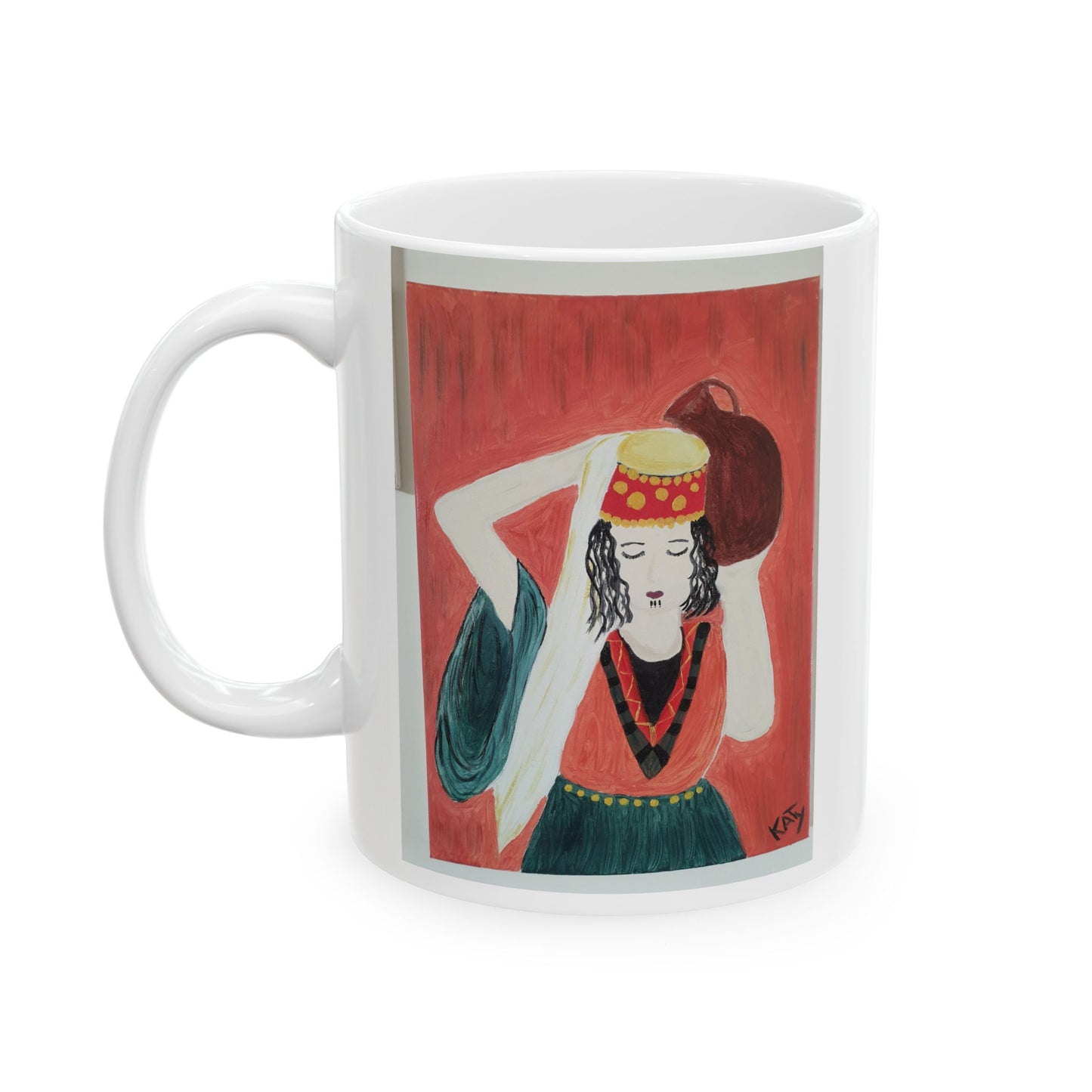 Artistic Ceramic Mug - Cultural Woman Design, 11oz & 15oz