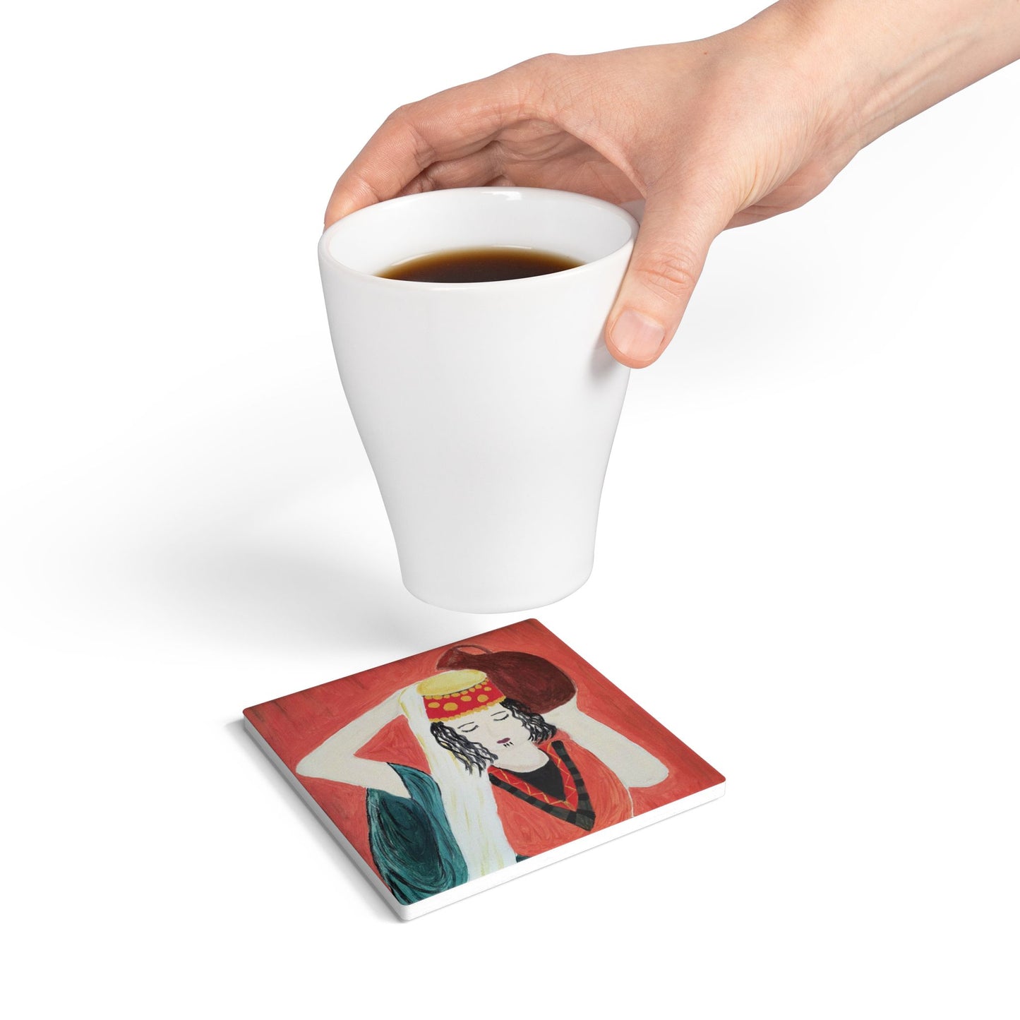 Hand-Painted Ceramic Coaster - Artistic Cultural Design for Home Decor