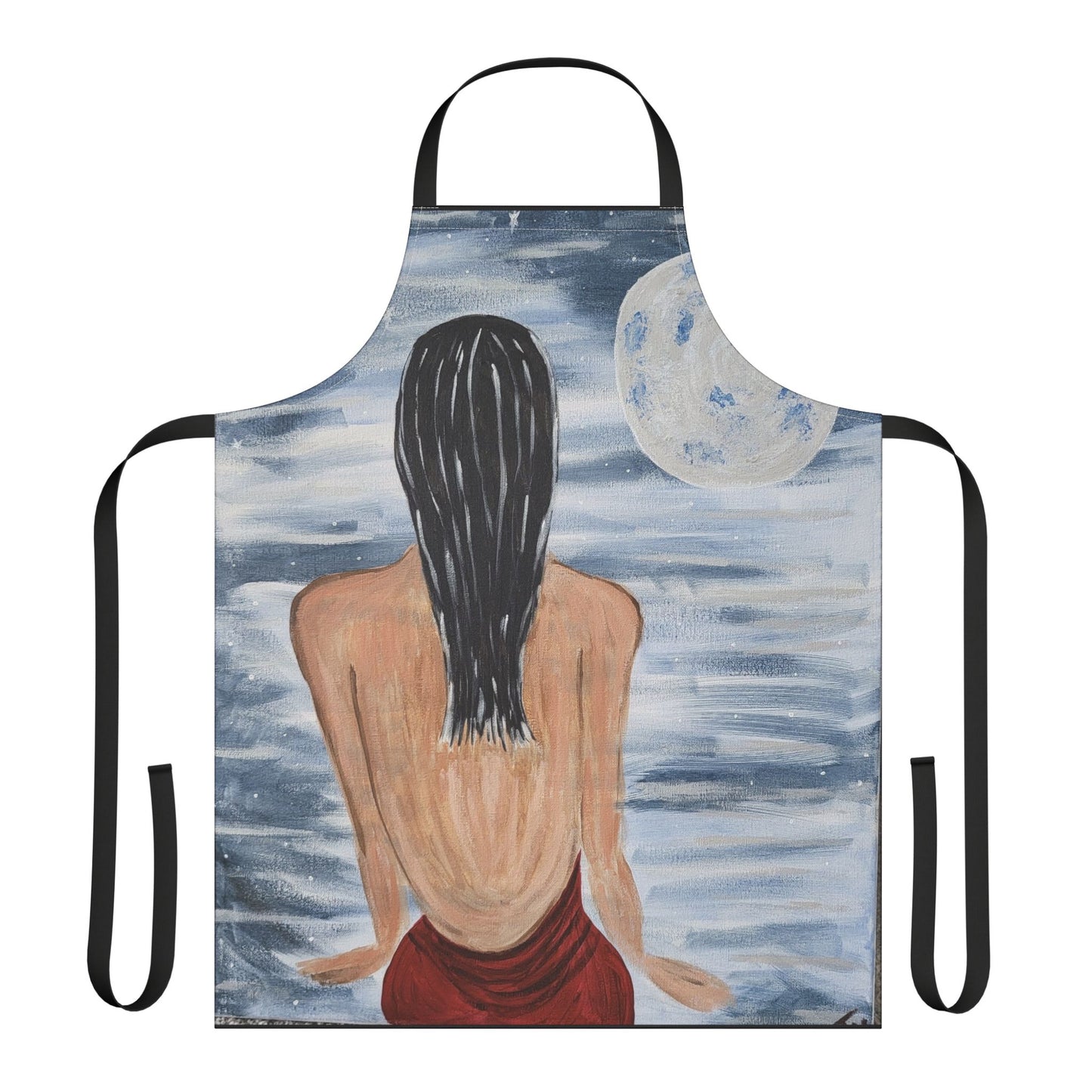 Artistic Cooking Apron with 5-Color Straps - Moonlit Serenity Design