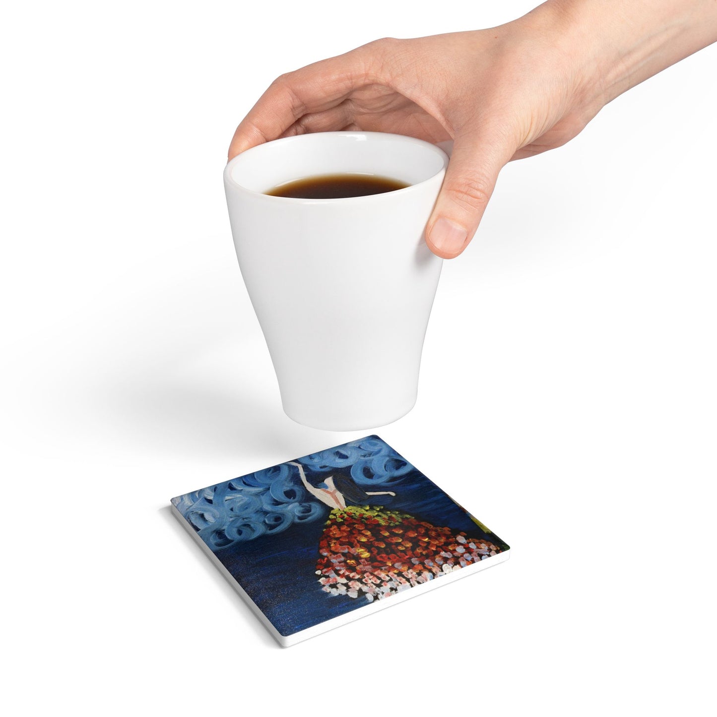 Artistic Floral Ceramic Coaster - Elegant Home Decor & Gift