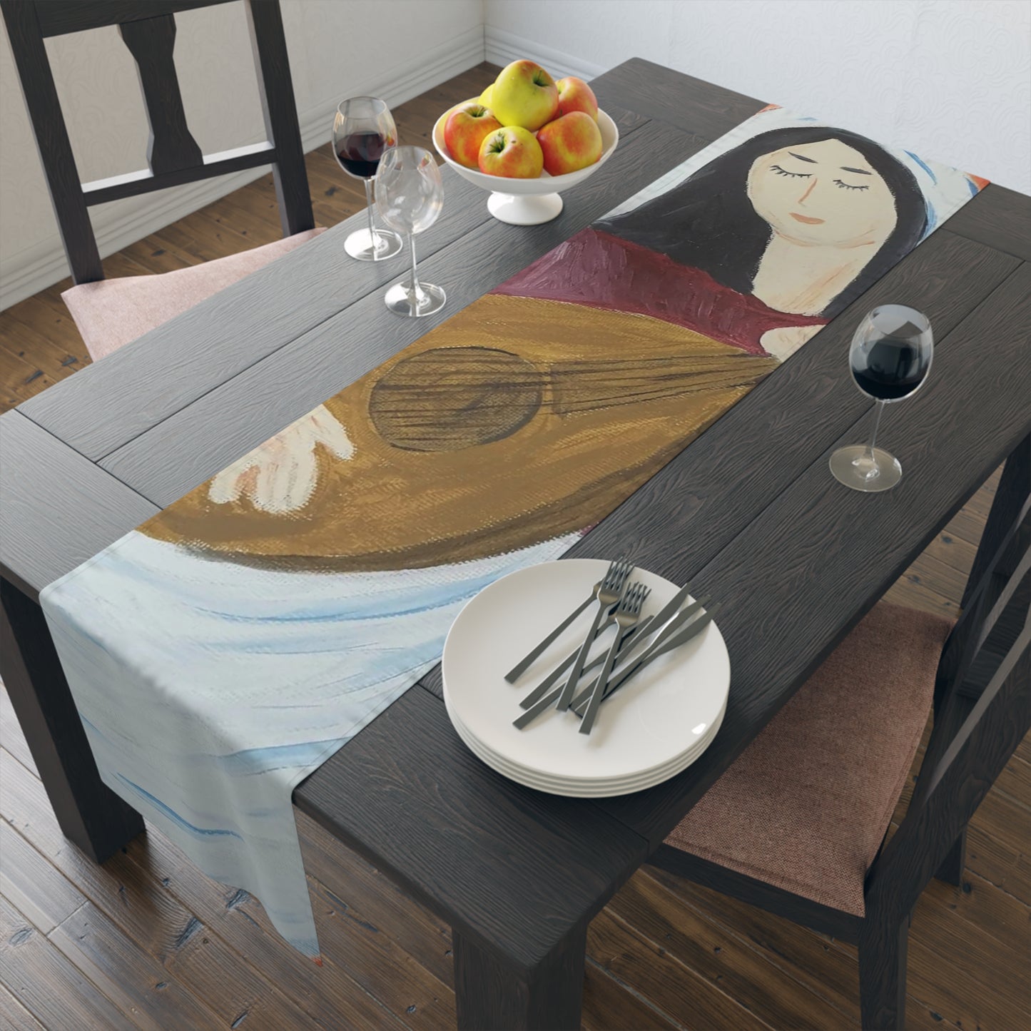 Artistic Cotton Table Runner - Elegant Musician Design for Dining Decor