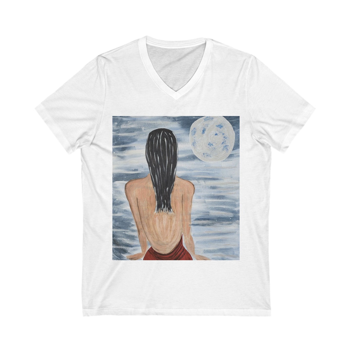 Moonlit Serenity Unisex V-Neck Tee - Relaxing Artistic Design
