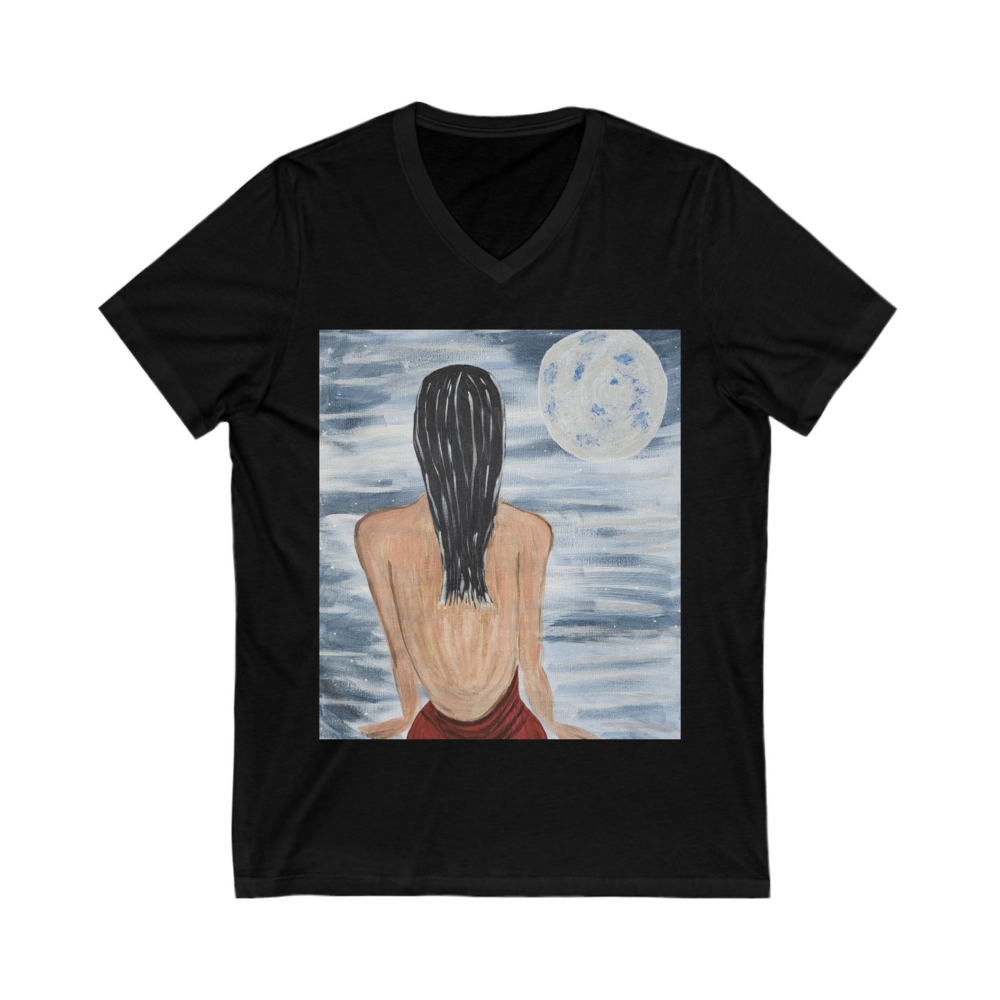 Moonlit Serenity Unisex V-Neck Tee - Relaxing Artistic Design