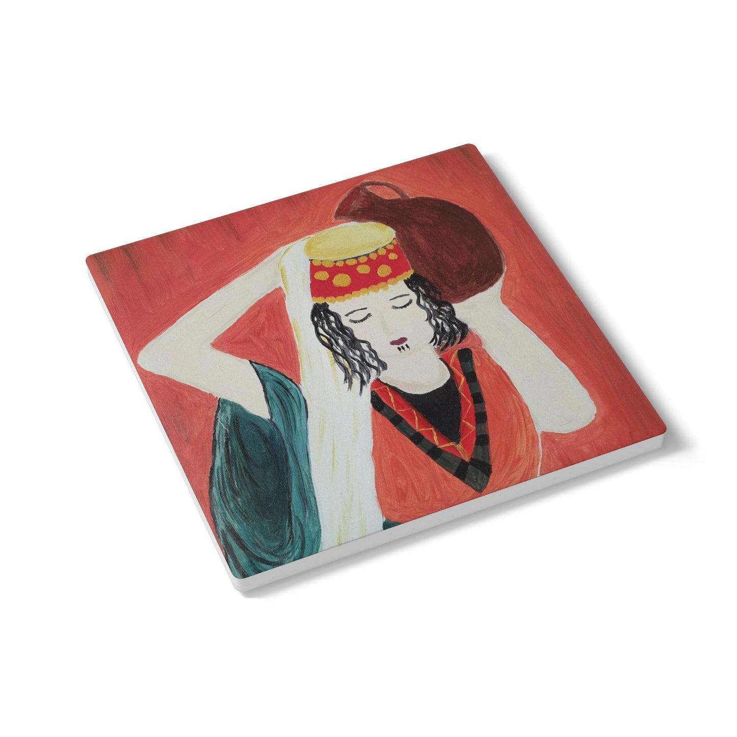 Hand-Painted Ceramic Coaster - Artistic Cultural Design for Home Decor