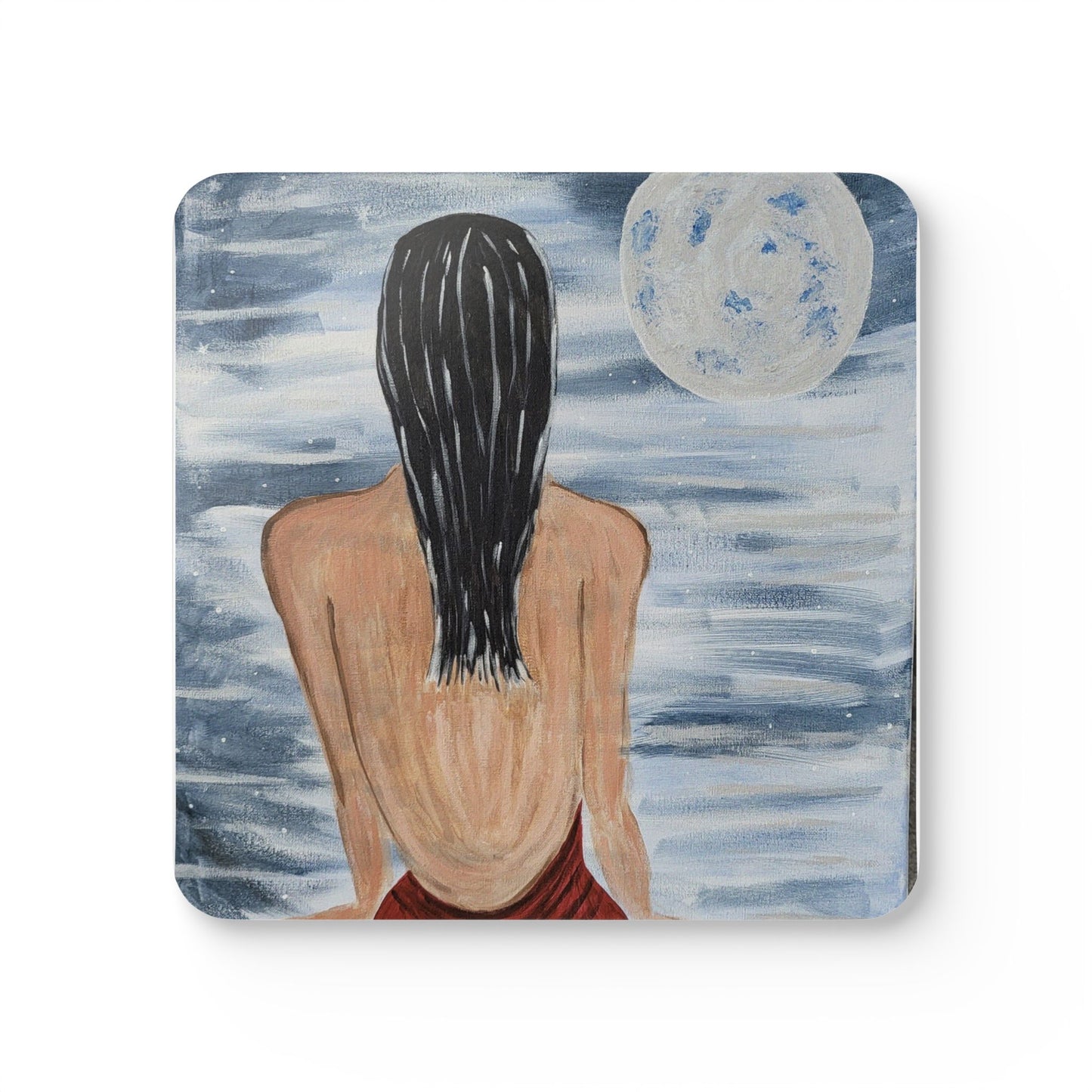 Moonlit Backrest Cork Coaster Set - Artistic Drink Coasters for Home Decor