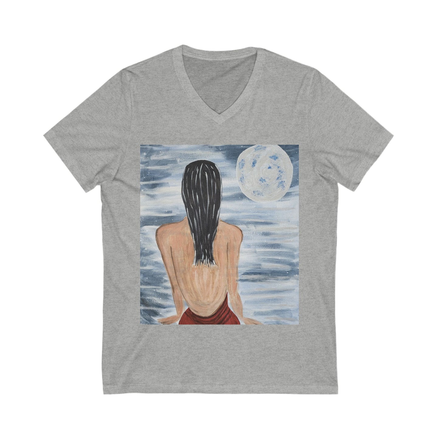Moonlit Serenity Unisex V-Neck Tee - Relaxing Artistic Design
