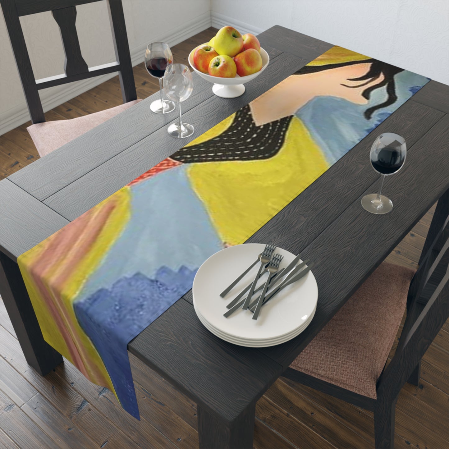 Artistic Cotton Table Runner - Colorful Abstract Design for Dining Decor