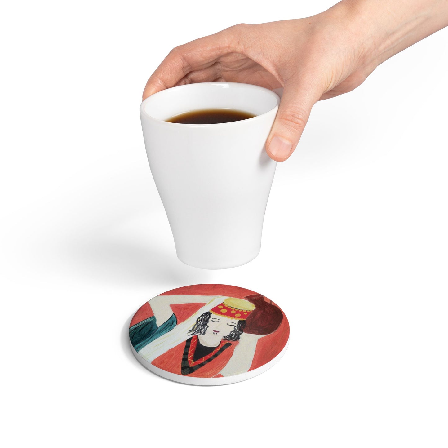 Hand-Painted Ceramic Coaster - Artistic Cultural Design for Home Decor