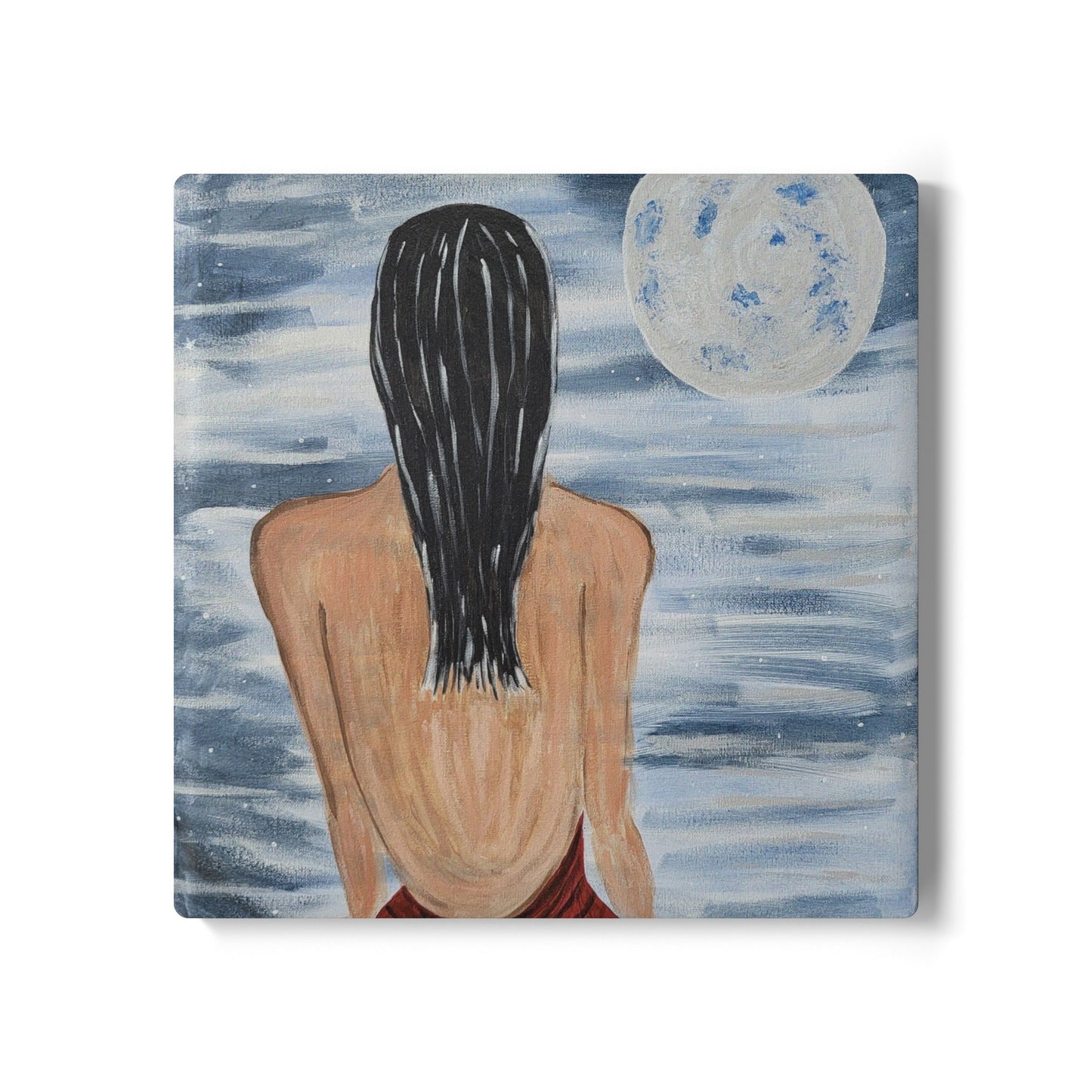 Moonlit Serenity Ceramic Coaster - Artistic Illustration for Relaxing Spaces