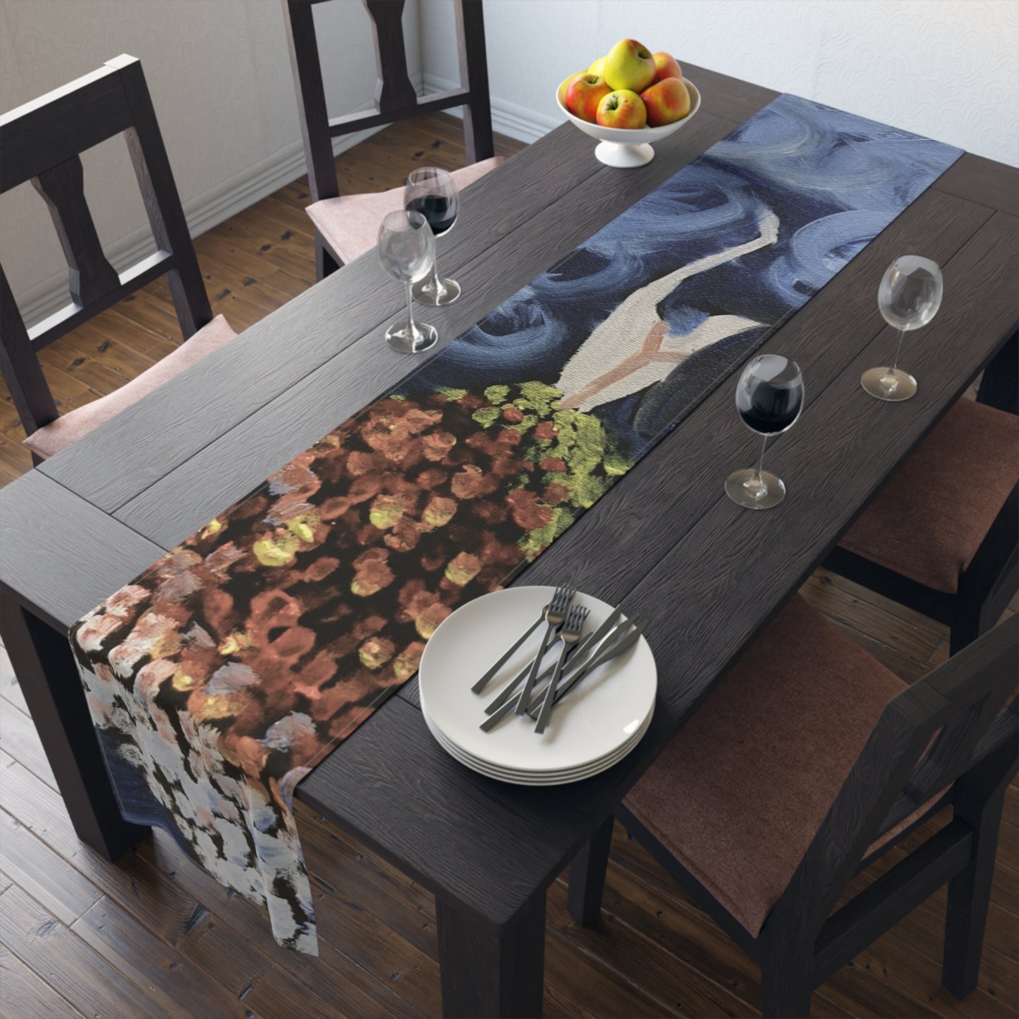 Artistic Cotton Table Runner – Vibrant Floral Design for Home Decor