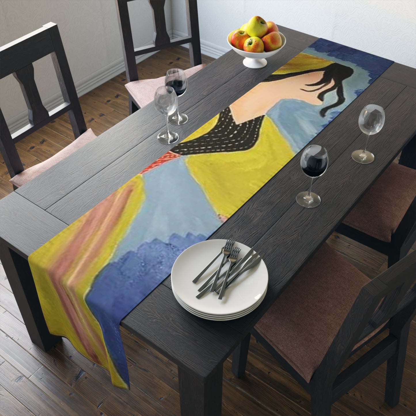 Artistic Cotton Table Runner - Colorful Abstract Design for Dining Decor