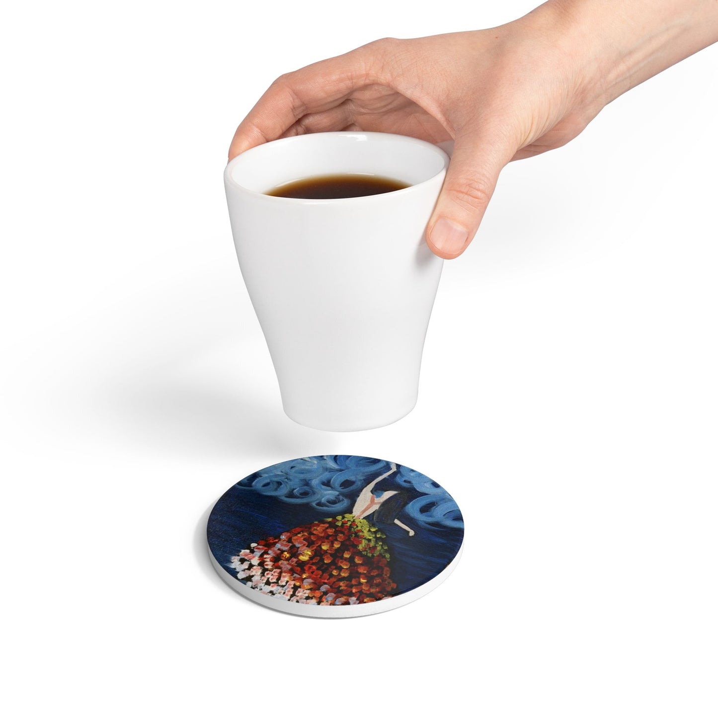 Artistic Floral Ceramic Coaster - Elegant Home Decor & Gift