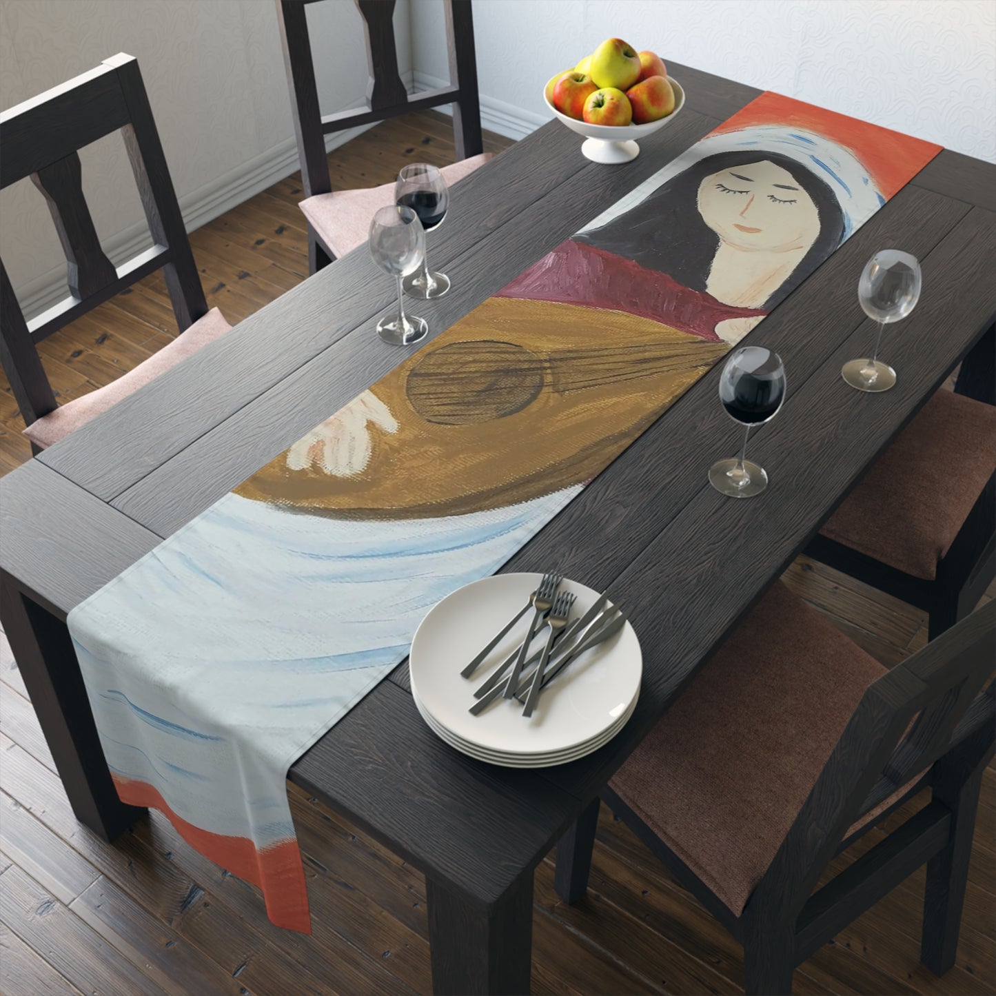 Artistic Cotton Table Runner - Elegant Musician Design for Dining Decor