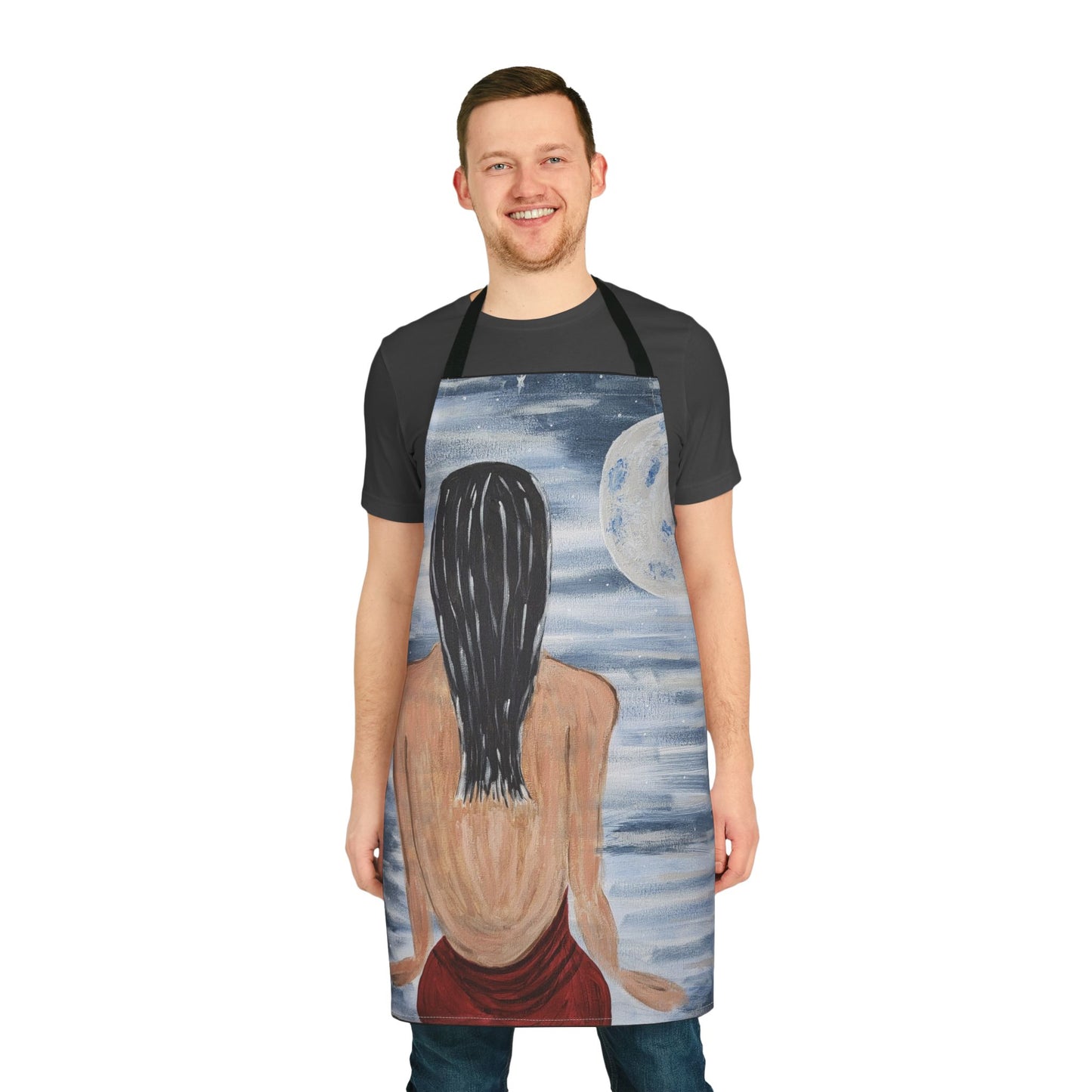 Artistic Cooking Apron with 5-Color Straps - Moonlit Serenity Design