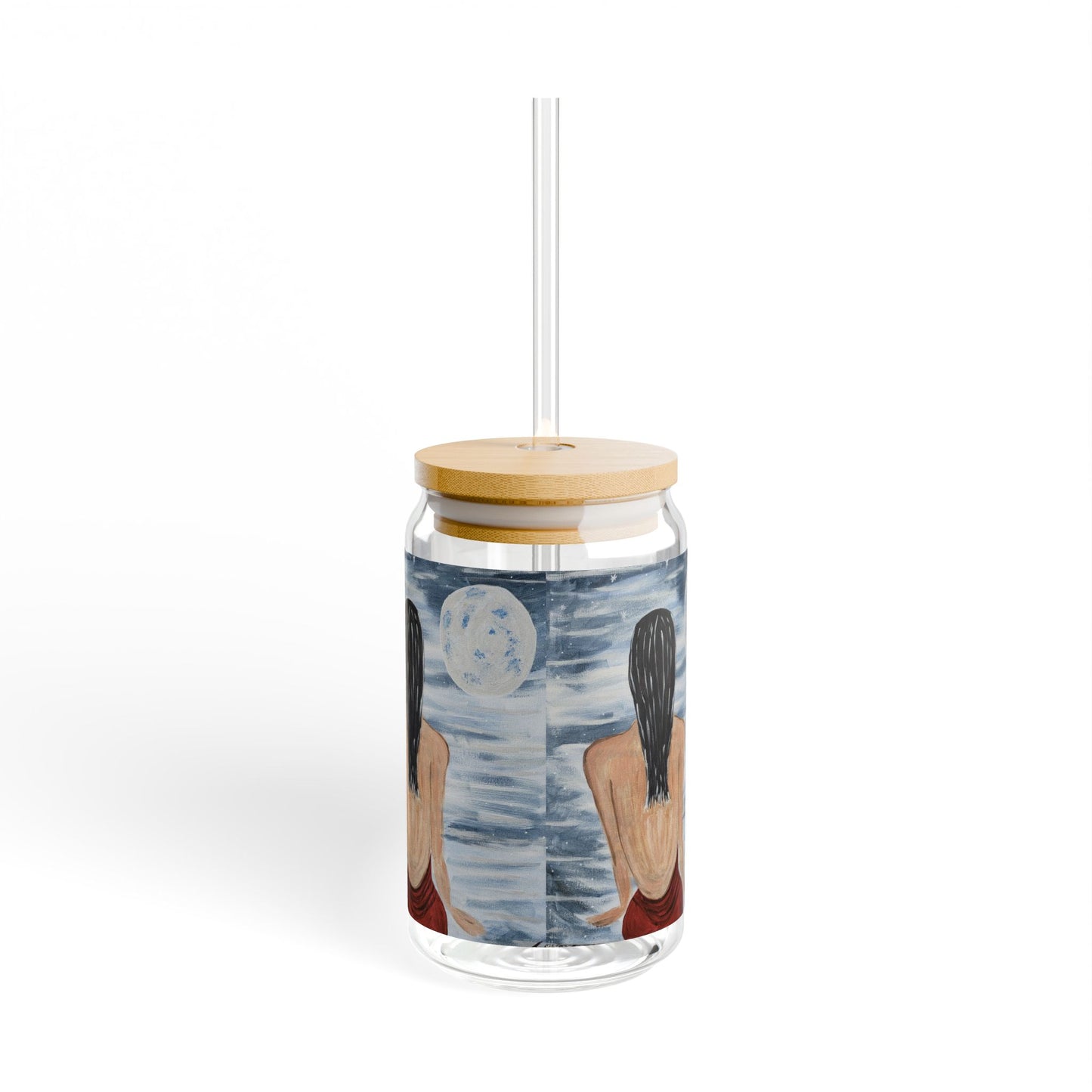 Serene Moonlit Sipper Glass - 16oz with Bamboo Lid - Perfect for Relaxation & Gifts
