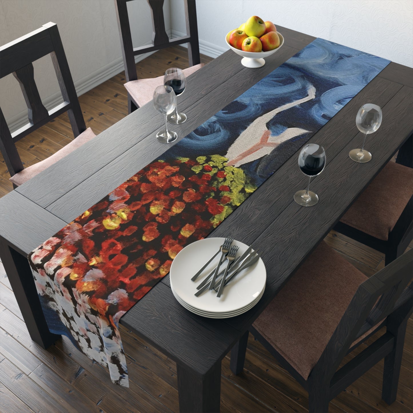 Artistic Cotton Table Runner – Vibrant Floral Design for Home Decor