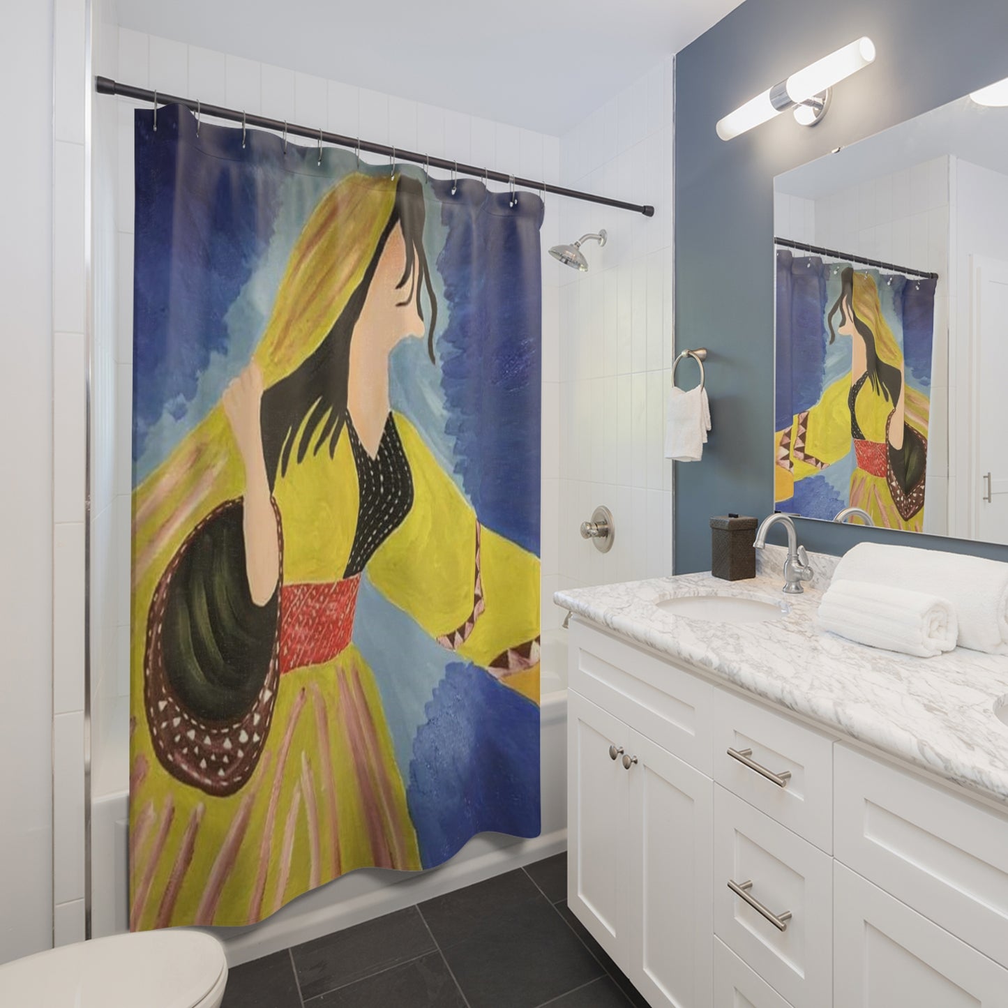 Artistic Woman Shower Curtain - Vibrant Bohemian Bathroom Decor
