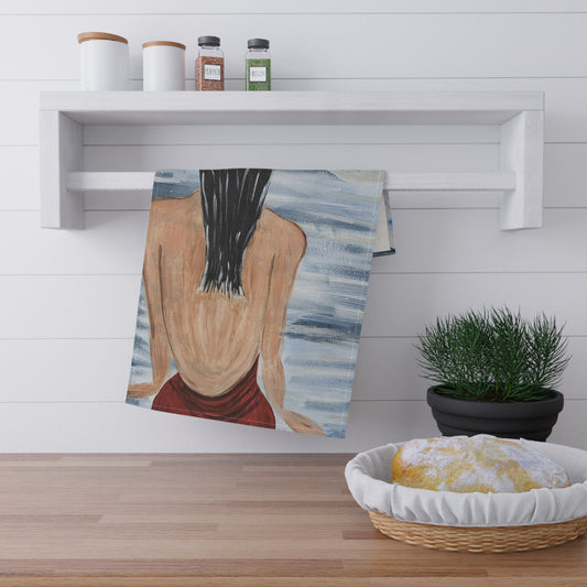 Tranquil Moonlit Watercolor Tea Towels - Artistic Cotton & Poly Kitchen Decor