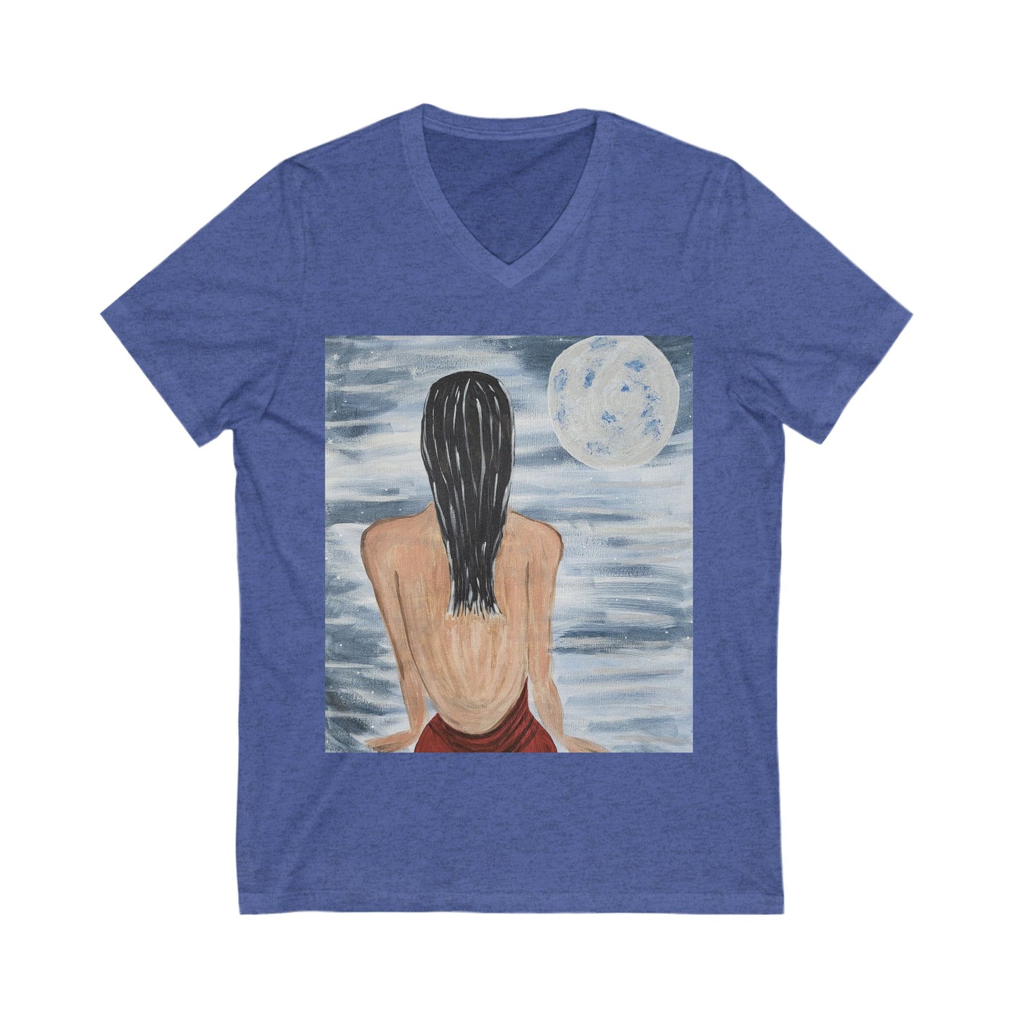 Moonlit Serenity Unisex V-Neck Tee - Relaxing Artistic Design