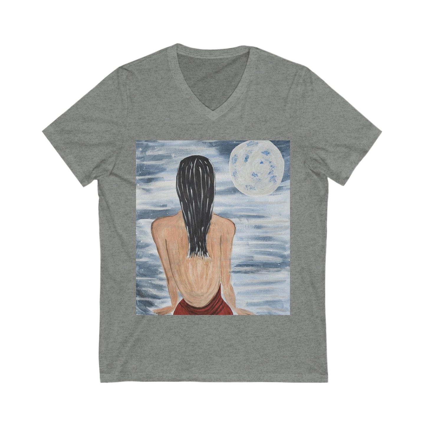 Moonlit Serenity Unisex V-Neck Tee - Relaxing Artistic Design