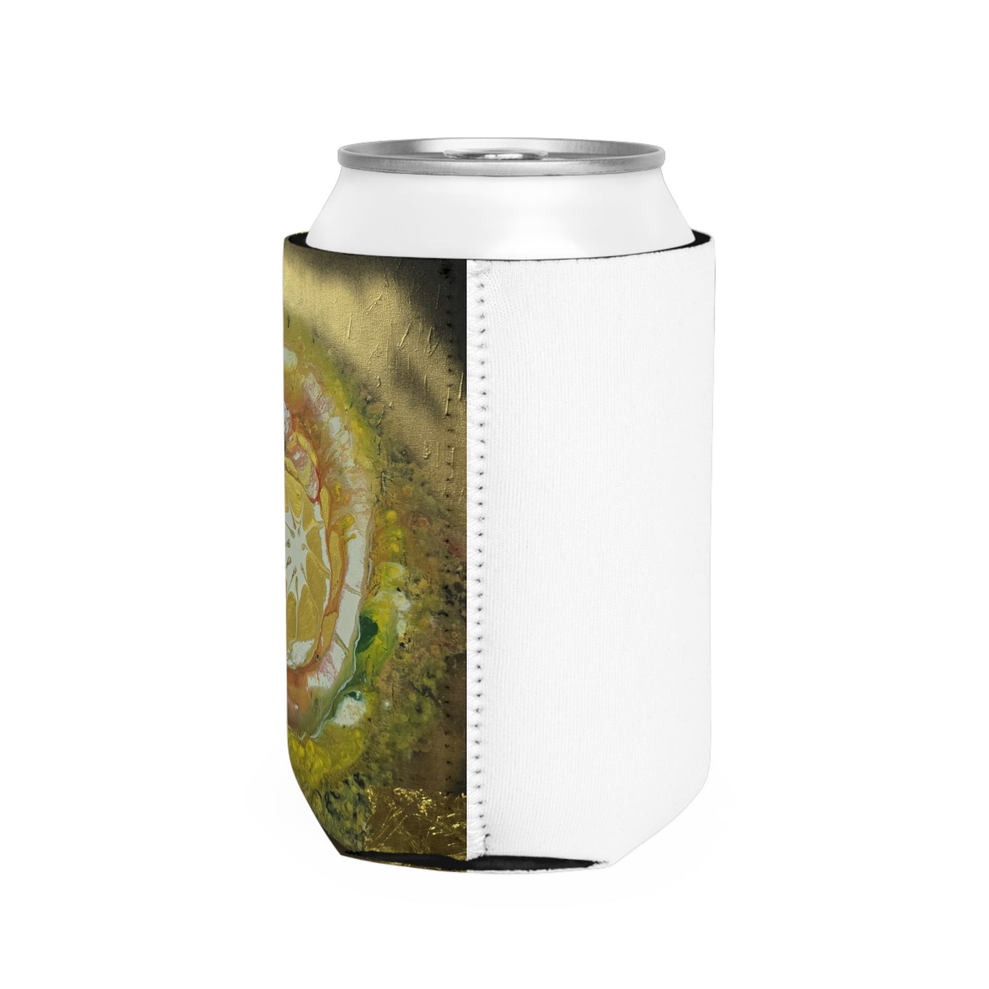 Artistic Can Cooler Sleeve - Vibrant Yellow and Green Design