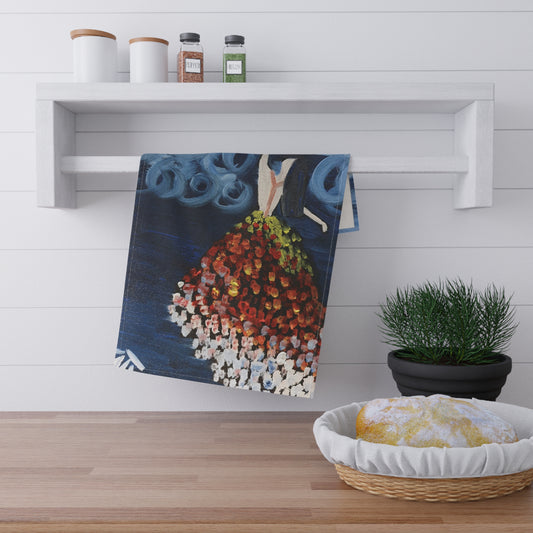 Artistic Cotton Tea Towel – Floral Design for Kitchen Decor & Gift