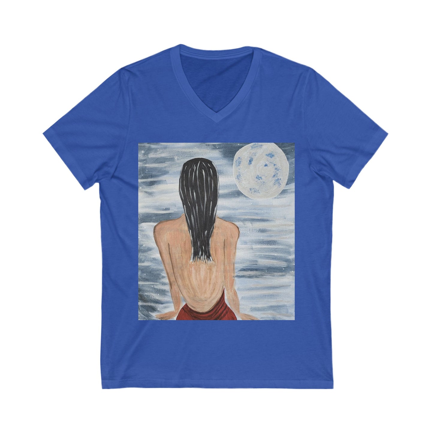 Moonlit Serenity Unisex V-Neck Tee - Relaxing Artistic Design