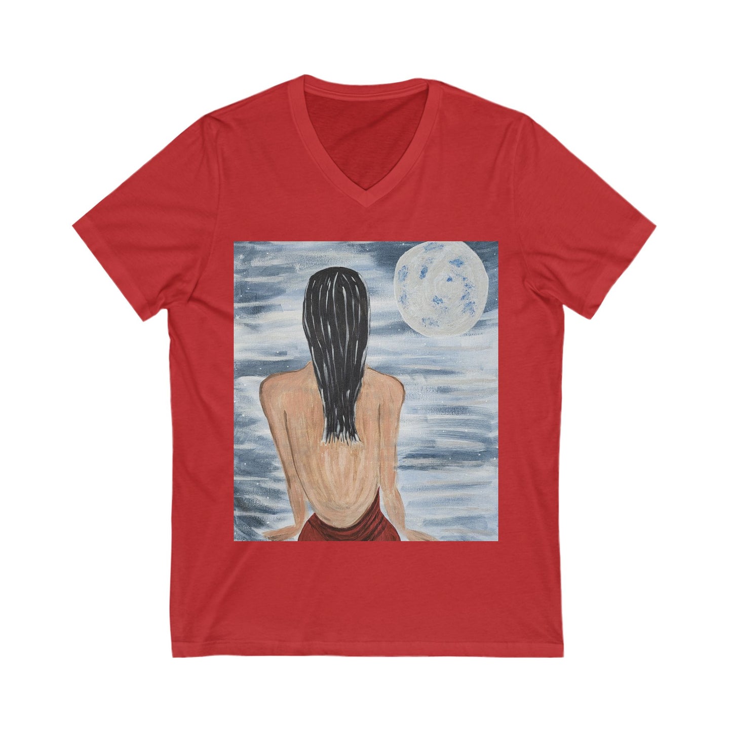 Moonlit Serenity Unisex V-Neck Tee - Relaxing Artistic Design