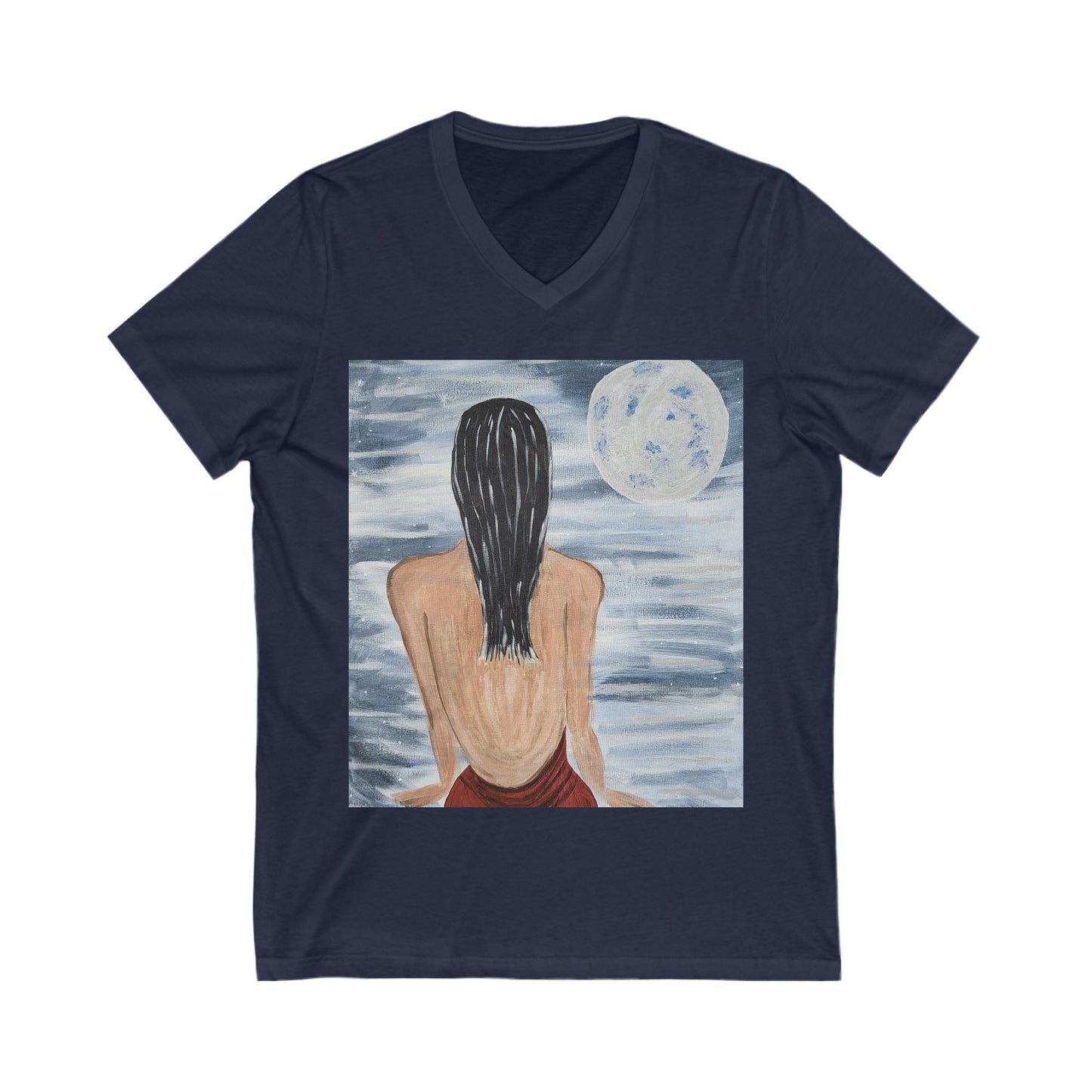 Moonlit Serenity Unisex V-Neck Tee - Relaxing Artistic Design