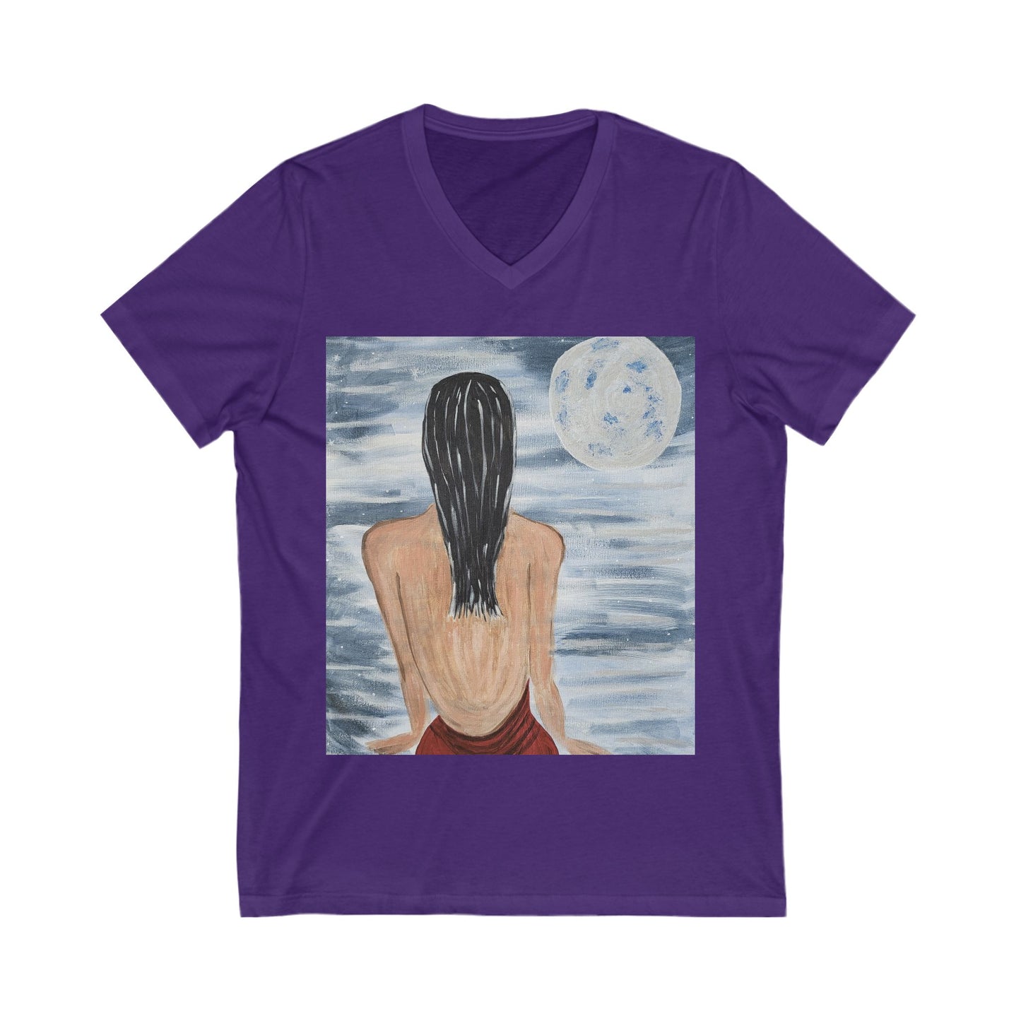 Moonlit Serenity Unisex V-Neck Tee - Relaxing Artistic Design