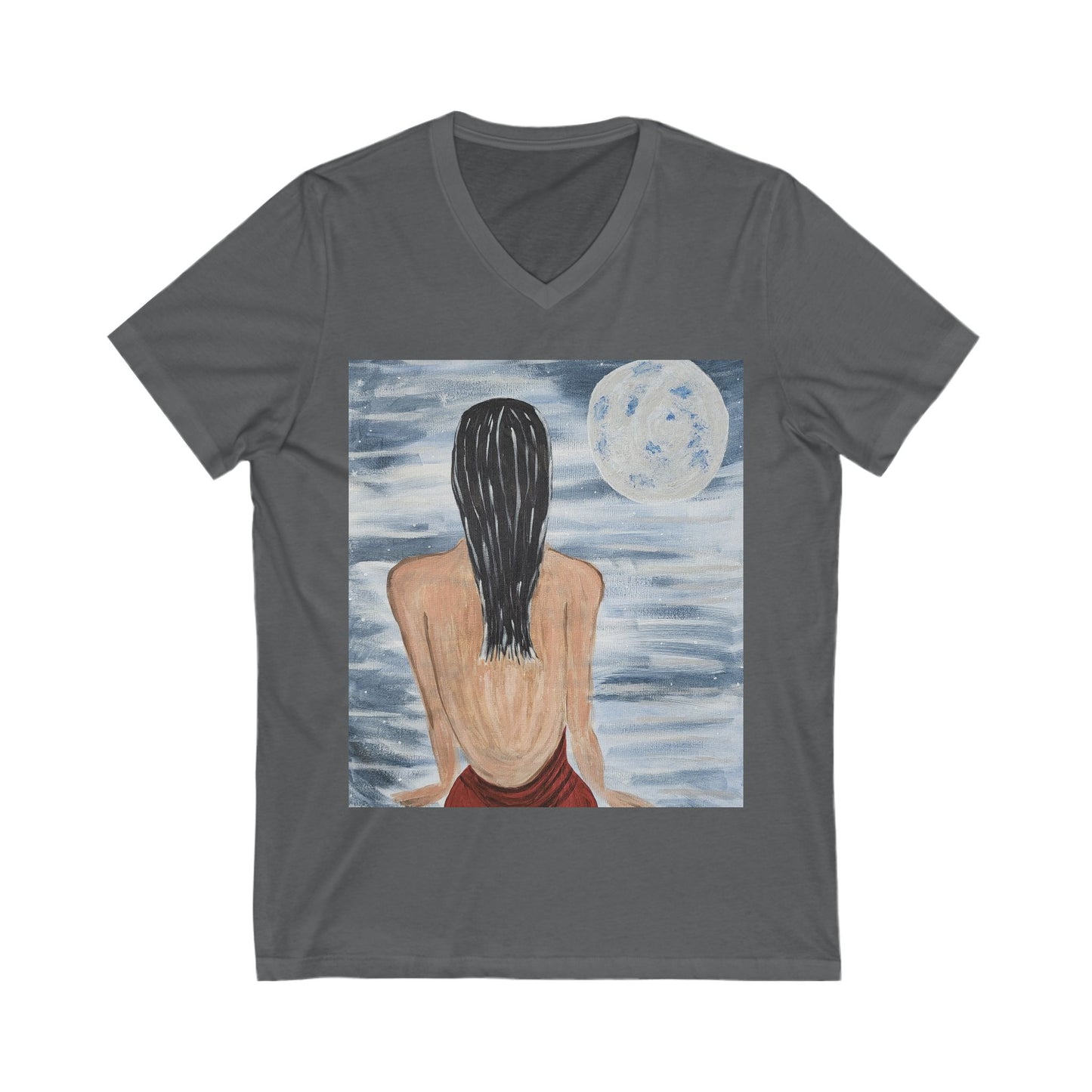 Moonlit Serenity Unisex V-Neck Tee - Relaxing Artistic Design