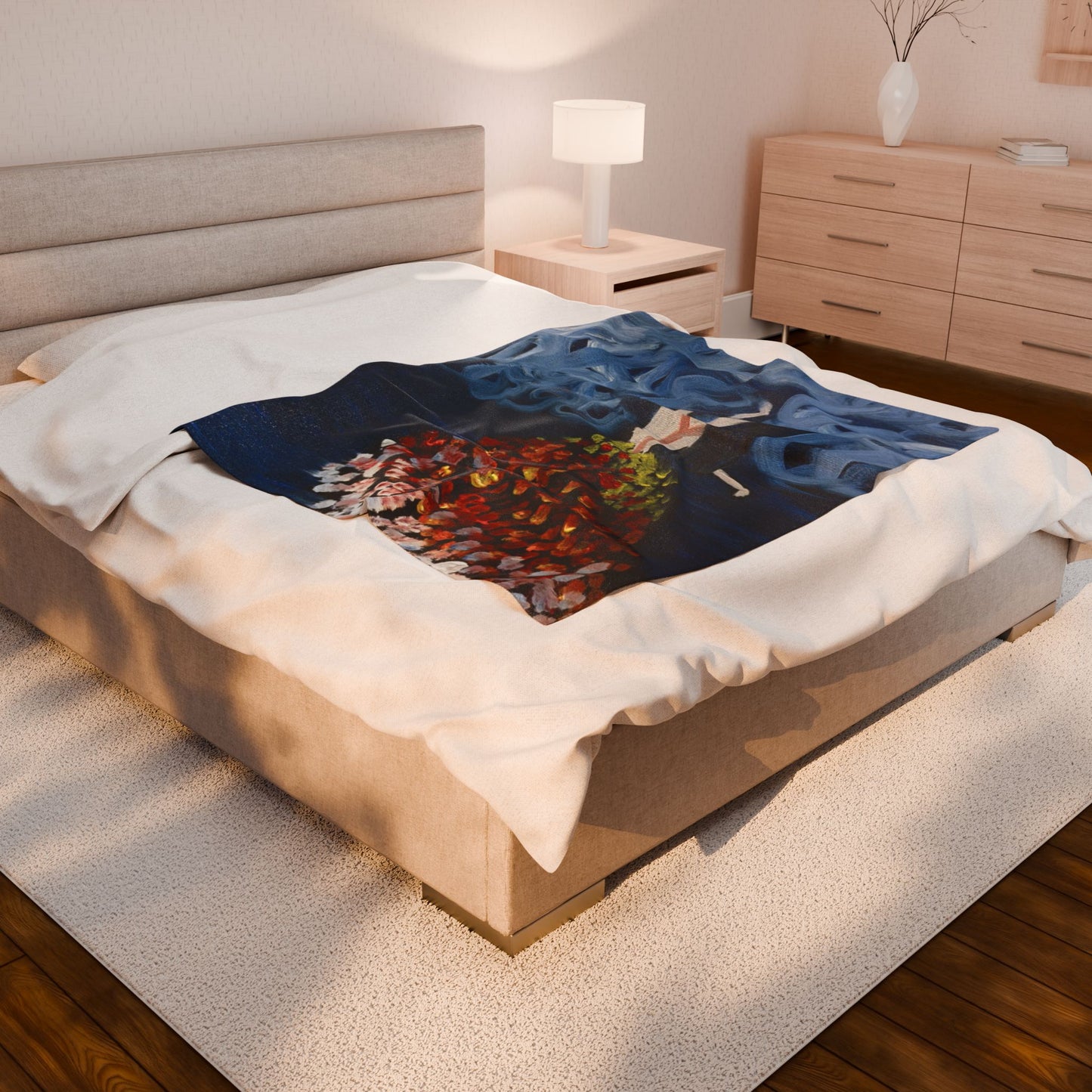 Artistic Velveteen Plush Blanket - Cozy Flower Design for Home Decor