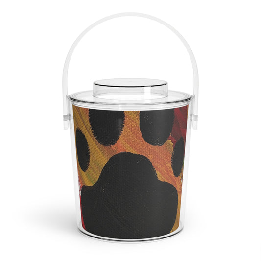 Colorful Paw Print Ice Bucket with Tongs - Perfect for Pet Lovers' Parties
