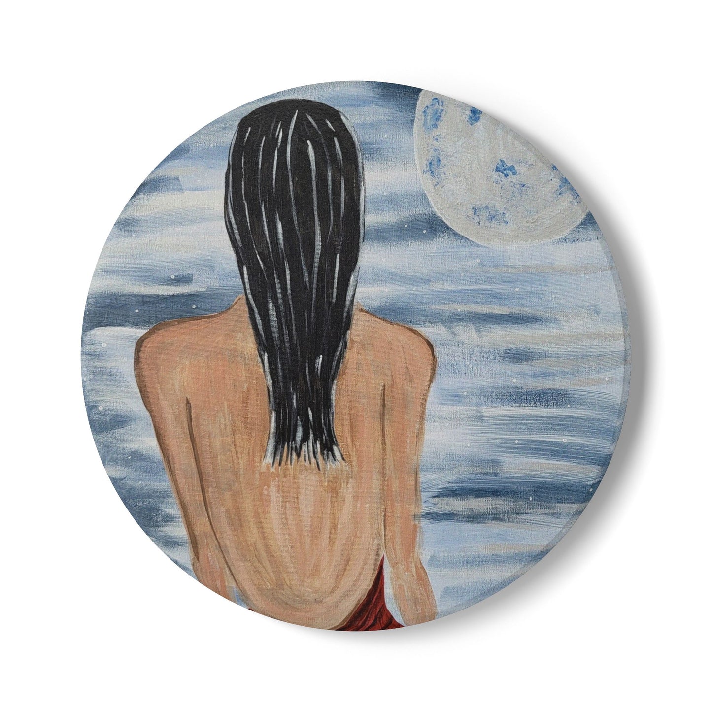 Moonlit Serenity Ceramic Coaster - Artistic Illustration for Relaxing Spaces
