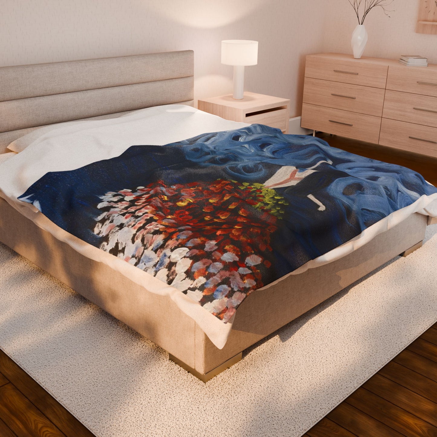Artistic Velveteen Plush Blanket - Cozy Flower Design for Home Decor